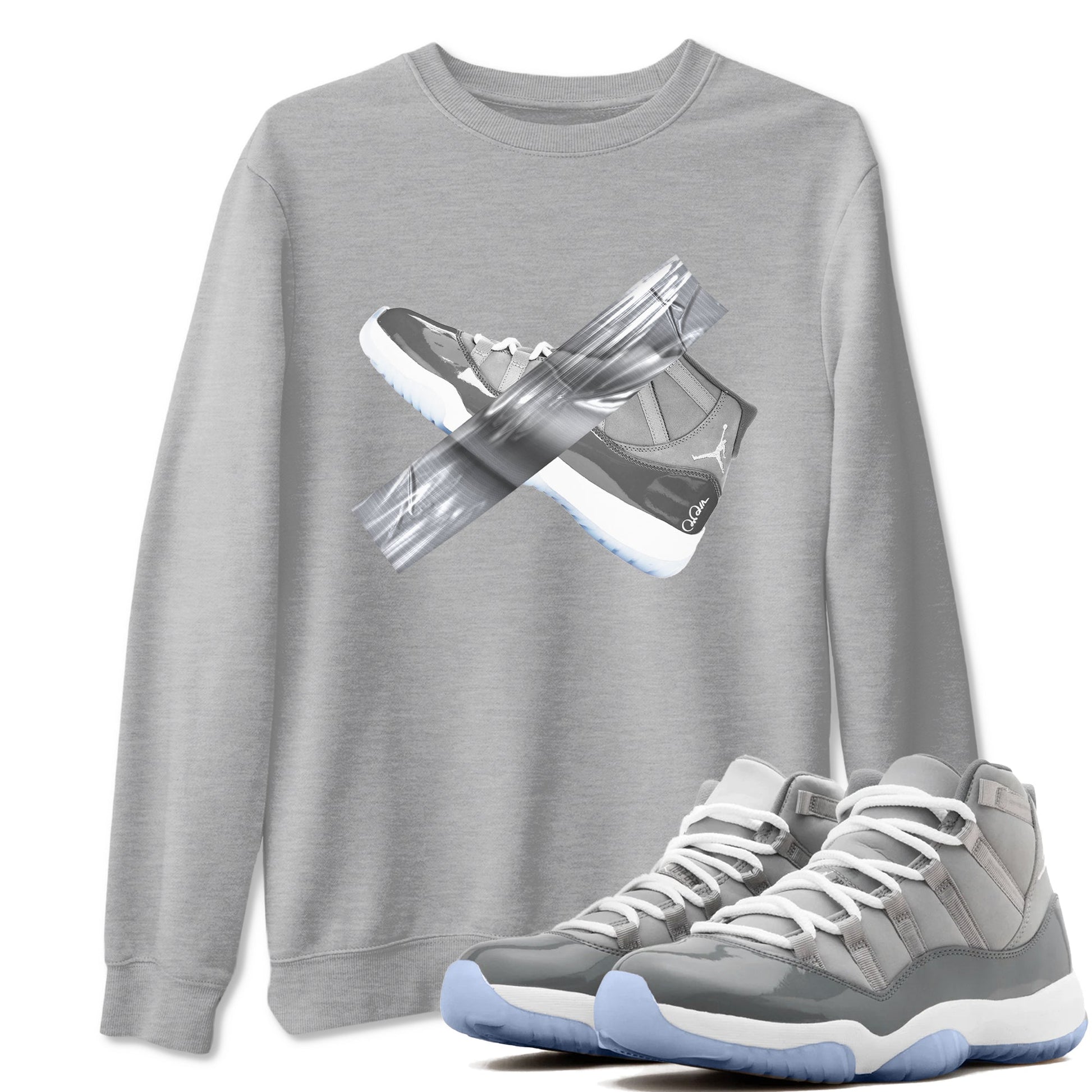 Air Jordan 11 Cool Grey shirt to match jordans Duct Tape sneaker tees AJ11 Cool Grey SNRT Sneaker Release Tees unisex cotton Heather Grey 1 crew neck shirt