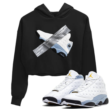 Air Jordan 13 Blue Grey shirt to match jordans Duct Tape sneaker tees AJ13 Blue Grey SNRT Sneaker Release Tees Black 1 crop length shirt