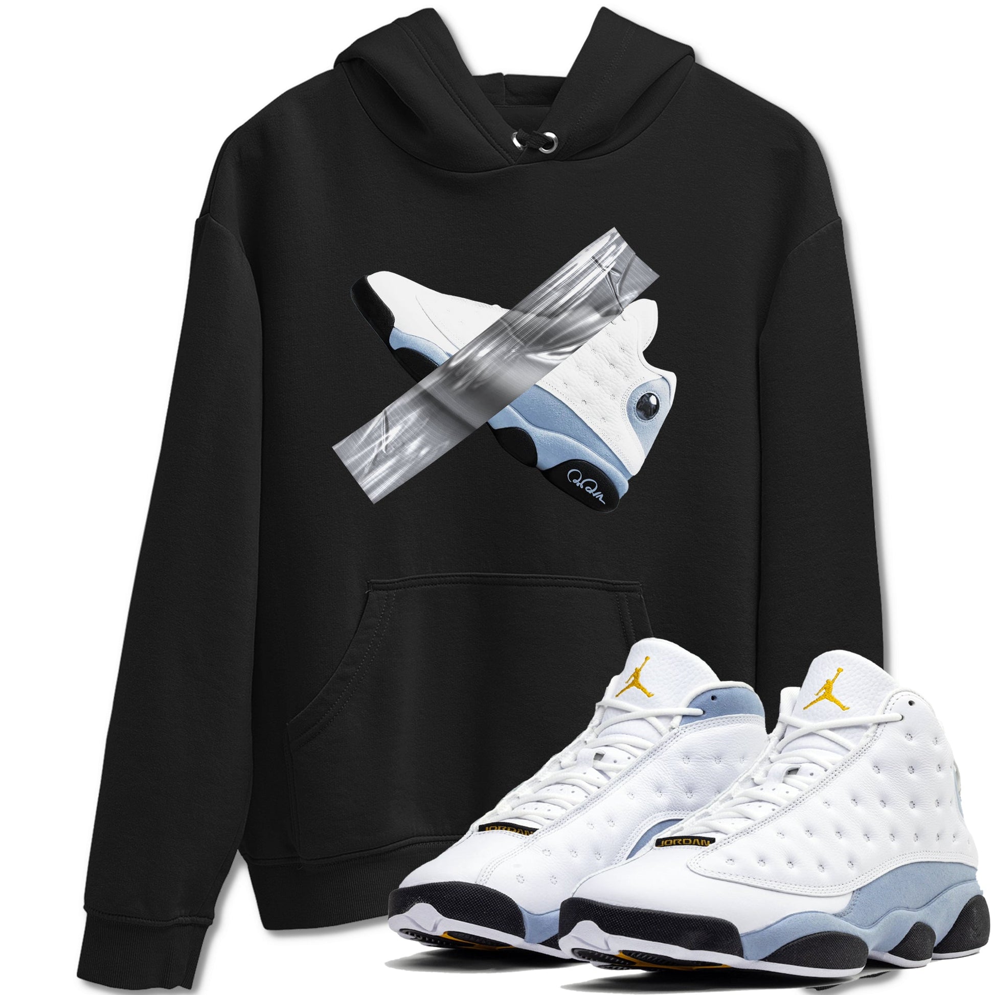 Air Jordan 13 Blue Grey shirt to match jordans Duct Tape sneaker tees AJ13 Blue Grey SNRT Sneaker Release Tees unisex cotton Black 1 crew neck shirt