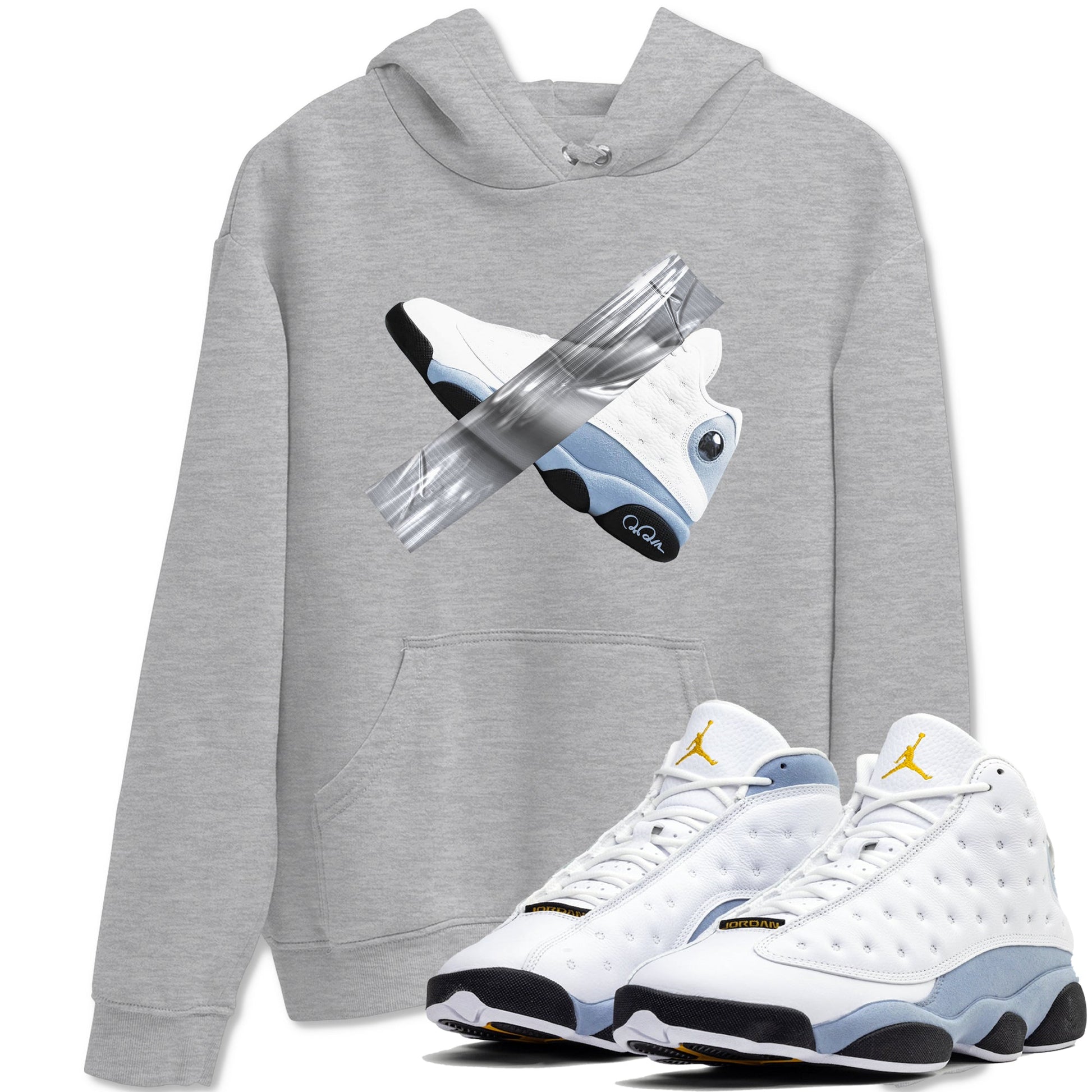 Air Jordan 13 Blue Grey shirt to match jordans Duct Tape sneaker tees AJ13 Blue Grey SNRT Sneaker Release Tees unisex cotton Heather Grey 1 crew neck shirt