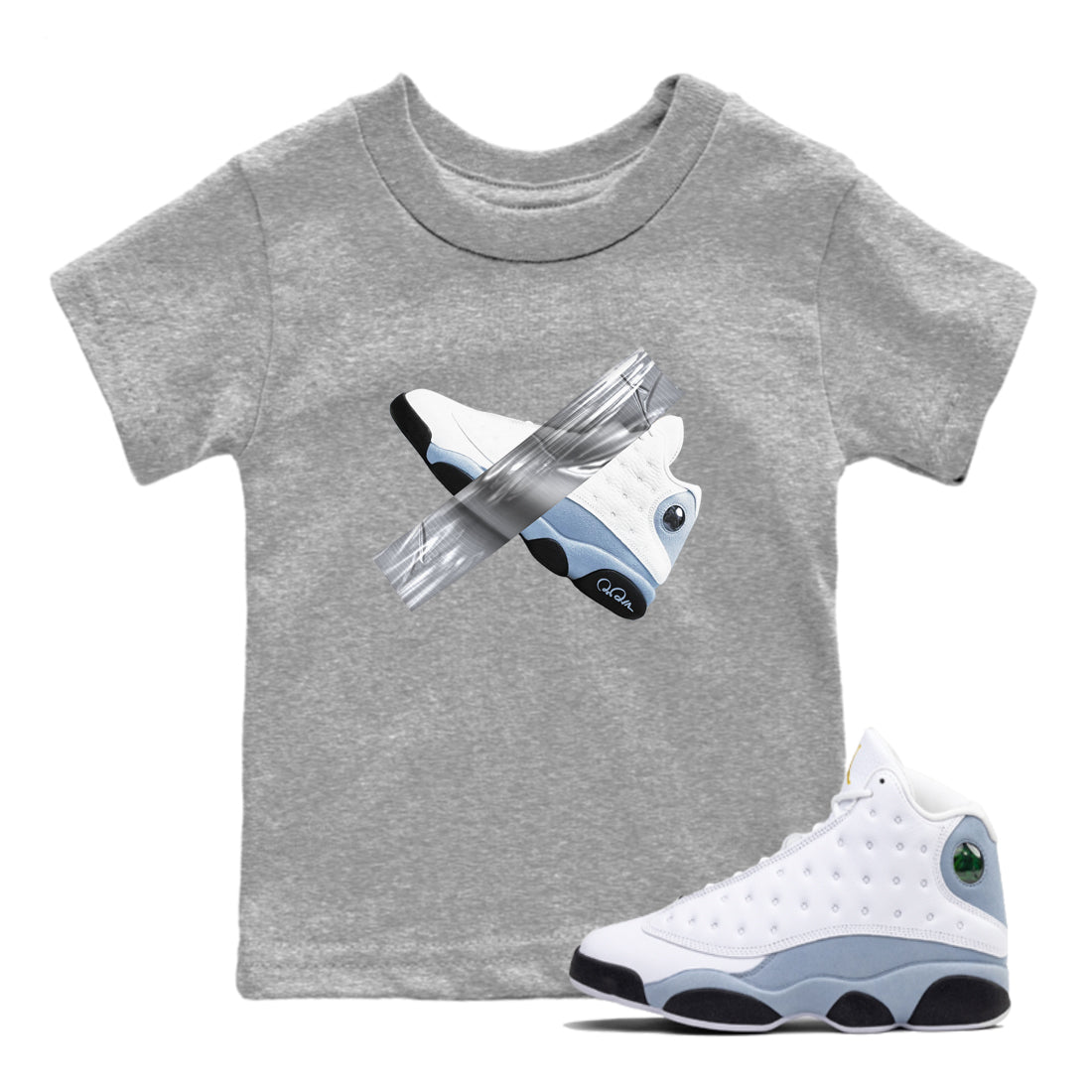 Air Jordan 13 Blue Grey shirt to match jordans Duct Tape sneaker tees AJ13 Blue Grey SNRT sneaker release tees baby toddler Heather Grey 1 cotton Shirt