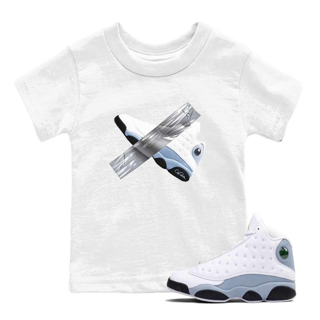 Air Jordan 13 Blue Grey shirt to match jordans Duct Tape sneaker tees AJ13 Blue Grey SNRT sneaker release tees baby toddler White 1 cotton Shirt