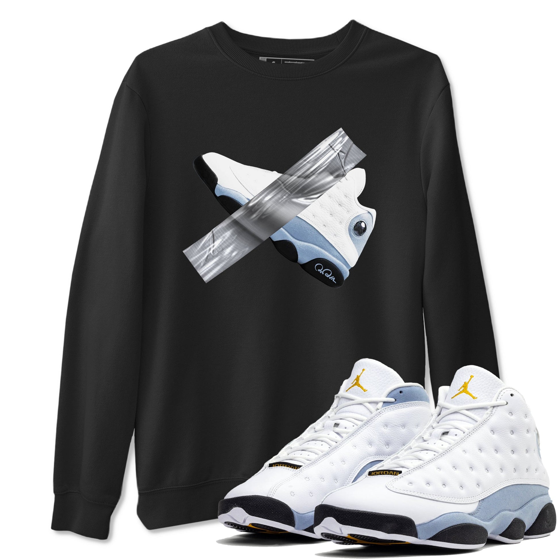 Air Jordan 13 Blue Grey shirt to match jordans Duct Tape sneaker tees AJ13 Blue Grey SNRT Sneaker Release Tees unisex cotton Black 1 crew neck shirt