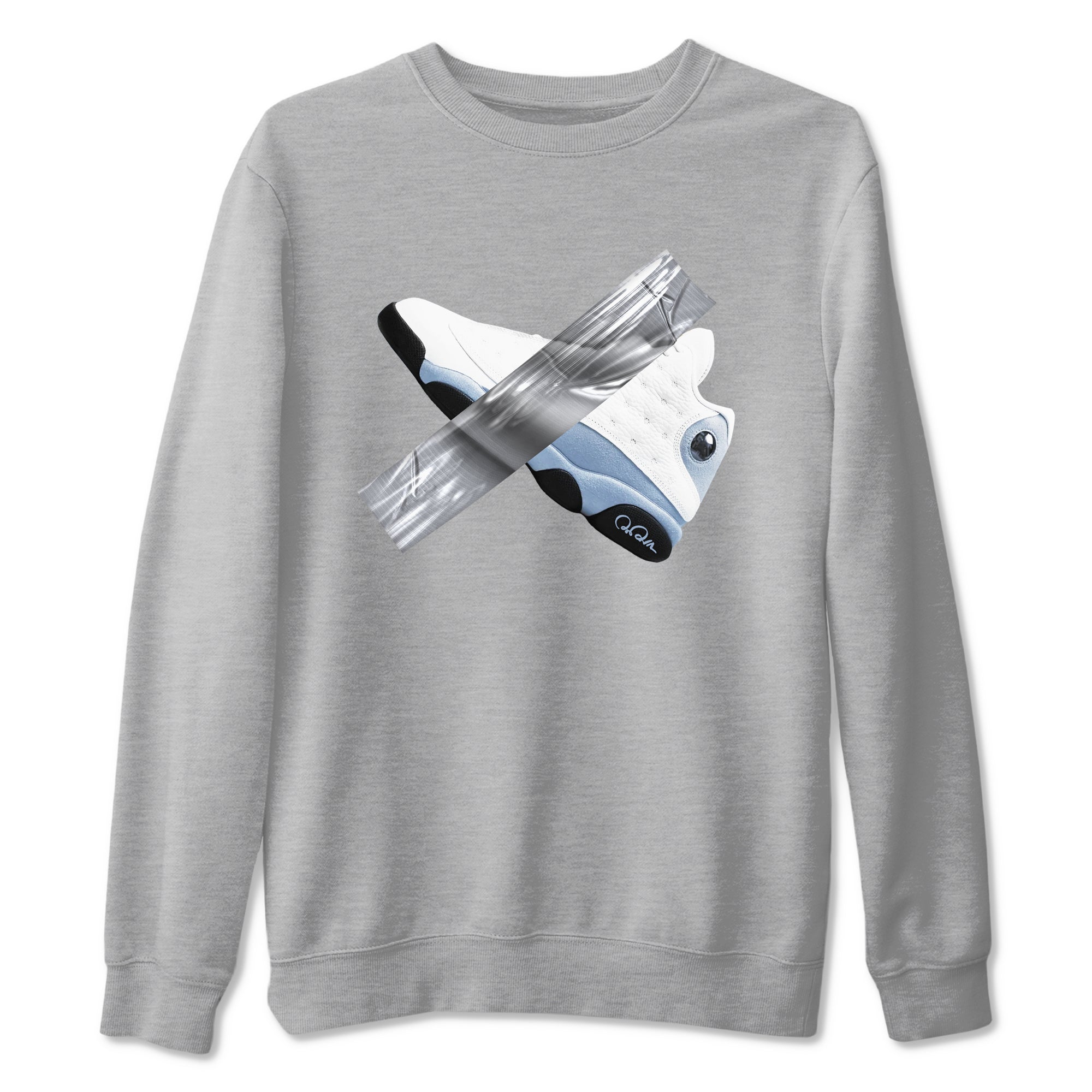 Air Jordan 13 Blue Grey shirt to match jordans Duct Tape sneaker tees AJ13 Blue Grey SNRT Sneaker Release Tees unisex cotton Heather Grey 2 crew neck shirt