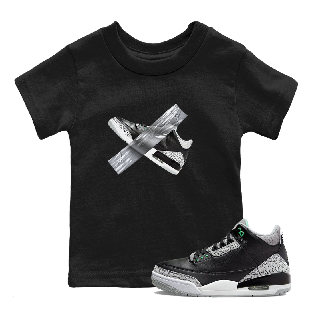 3s Green Glow shirt to match jordans Duct Tape sneaker tees Air Jordan 3 Green Glow SNRT sneaker release tees baby toddler Black 1 cotton Shirt