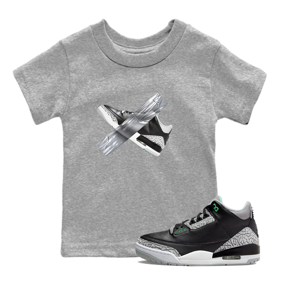3s Green Glow shirt to match jordans Duct Tape sneaker tees Air Jordan 3 Green Glow SNRT sneaker release tees baby toddler Heather Grey 1 cotton Shirt