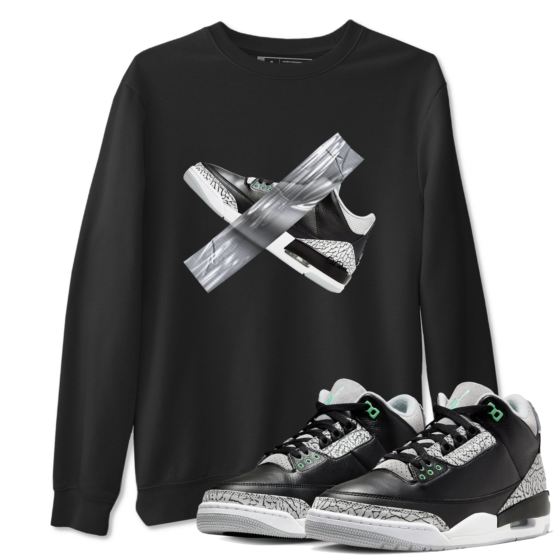 3s Green Glow shirt to match jordans Duct Tape sneaker tees Air Jordan 3 Green Glow SNRT Sneaker Release Tees unisex cotton Black 1 crew neck shirt