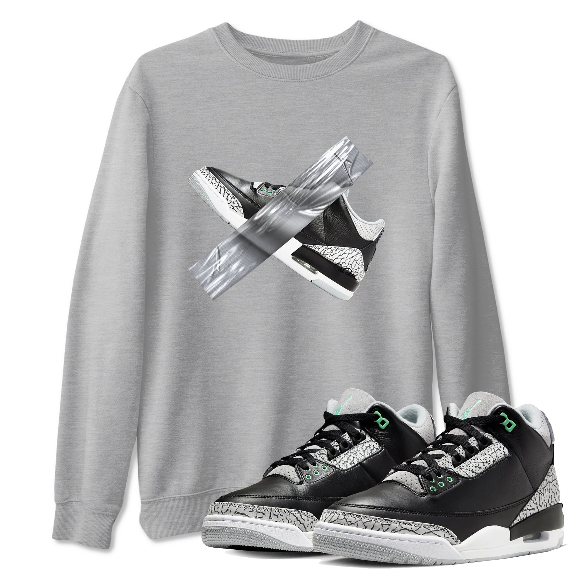 3s Green Glow shirt to match jordans Duct Tape sneaker tees Air Jordan 3 Green Glow SNRT Sneaker Release Tees unisex cotton Heather Grey 1 crew neck shirt