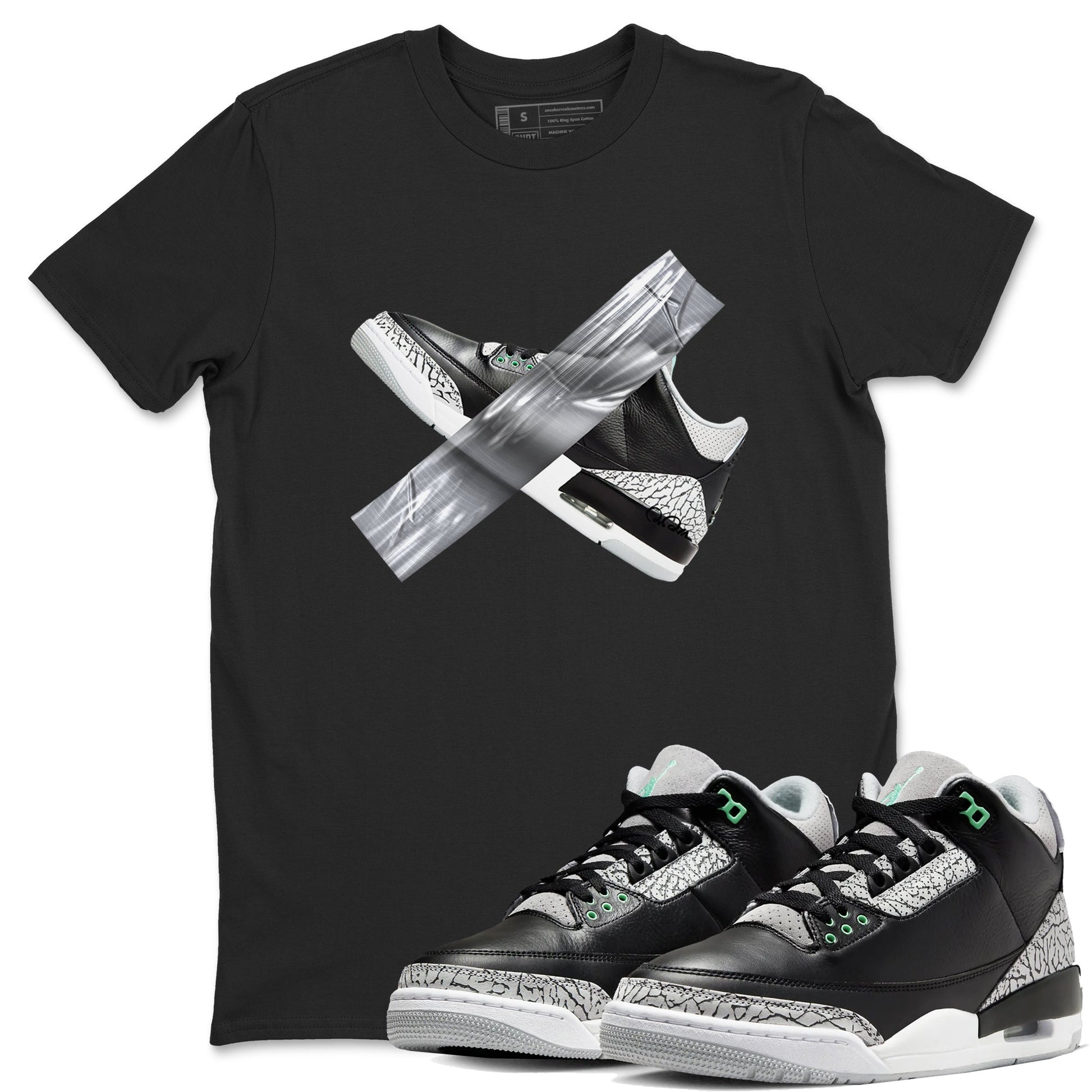 3s Green Glow shirt to match jordans Duct Tape sneaker tees Air Jordan 3 Green Glow SNRT Sneaker Release Tees unisex cotton Black 1 crew neck shirt
