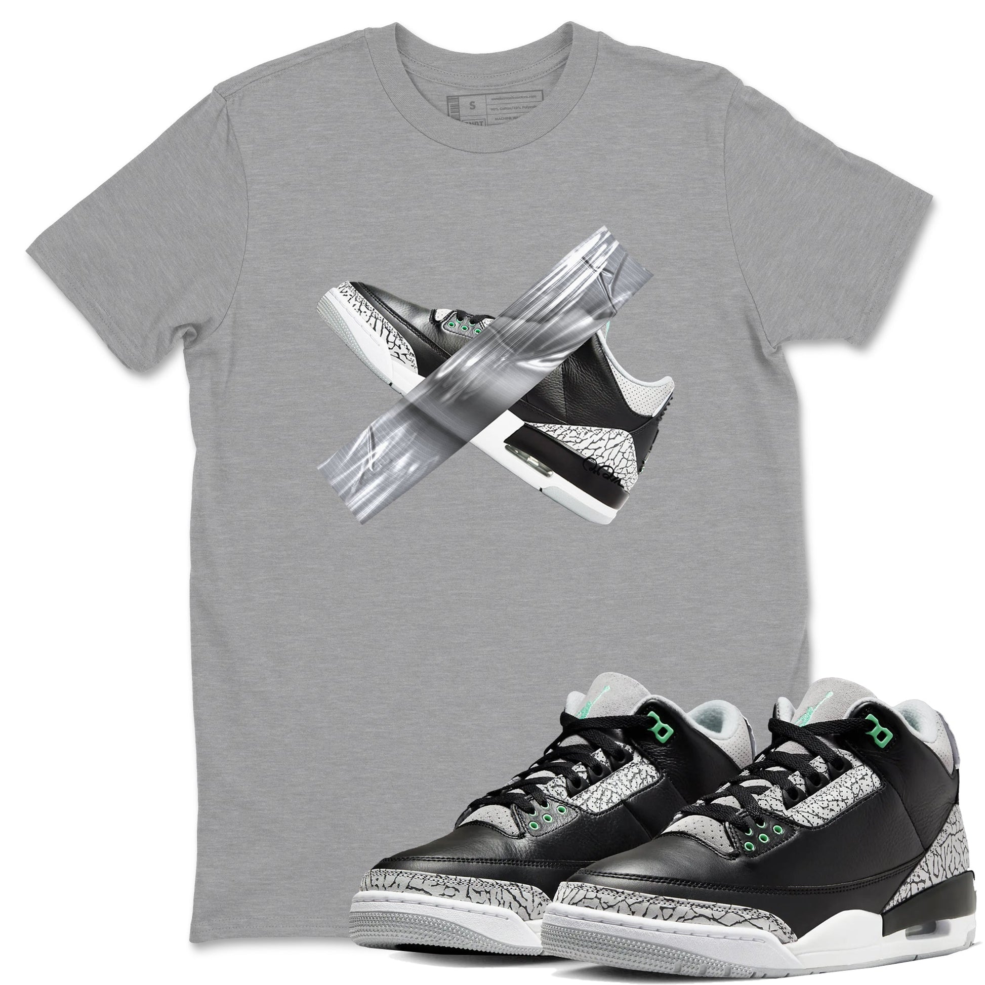 3s Green Glow shirt to match jordans Duct Tape sneaker tees Air Jordan 3 Green Glow SNRT Sneaker Release Tees unisex cotton Heather Grey 1 crew neck shirt
