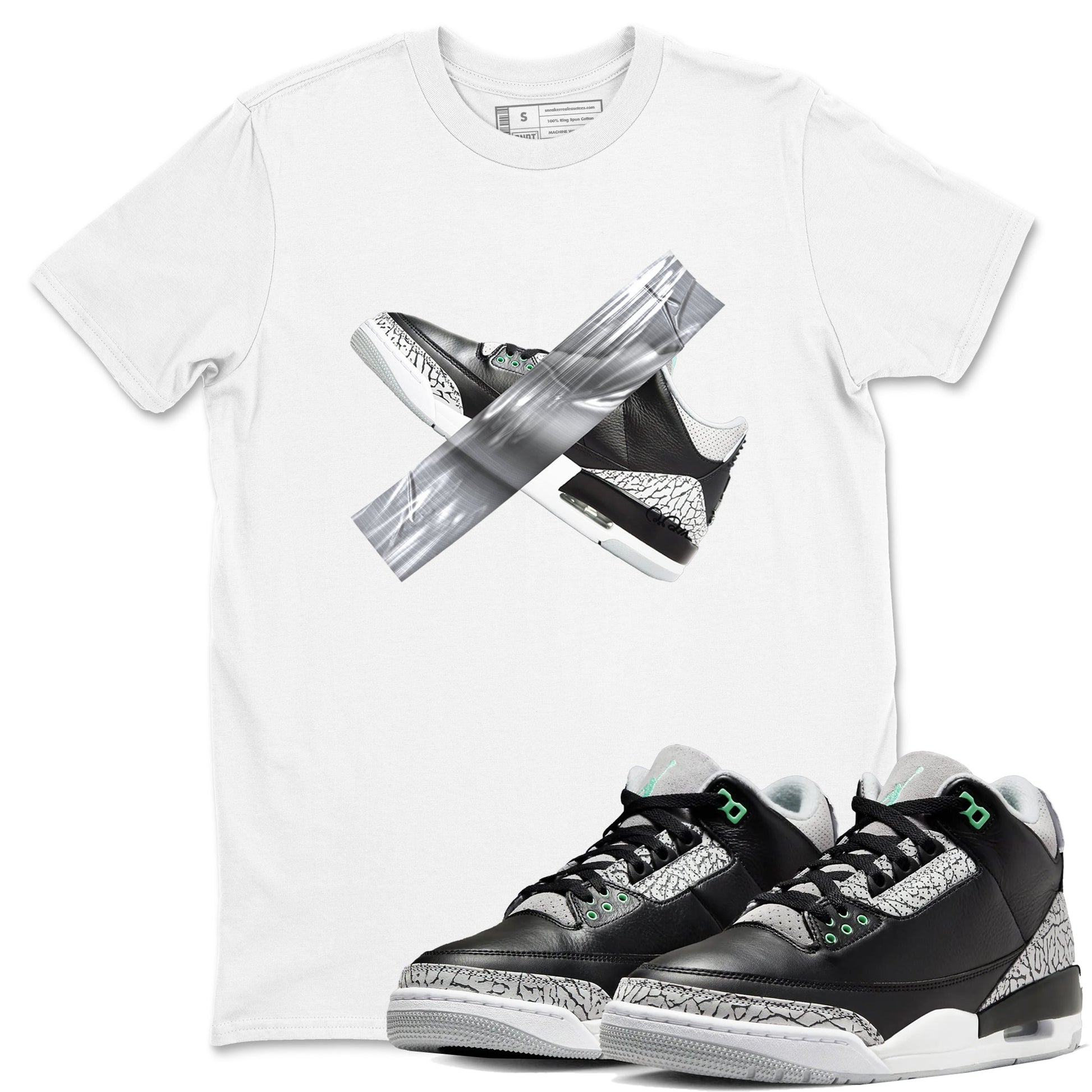 3s Green Glow shirt to match jordans Duct Tape sneaker tees Air Jordan 3 Green Glow SNRT Sneaker Release Tees unisex cotton White 1 crew neck shirt