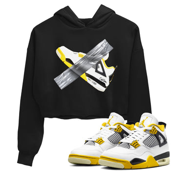 AJ4 Vivid Sulfur shirt to match jordans Duct Tape sneaker tees Air Jordan 4 Vivid Sulfur SNRT Sneaker Release Tees Black 1 crop length shirt