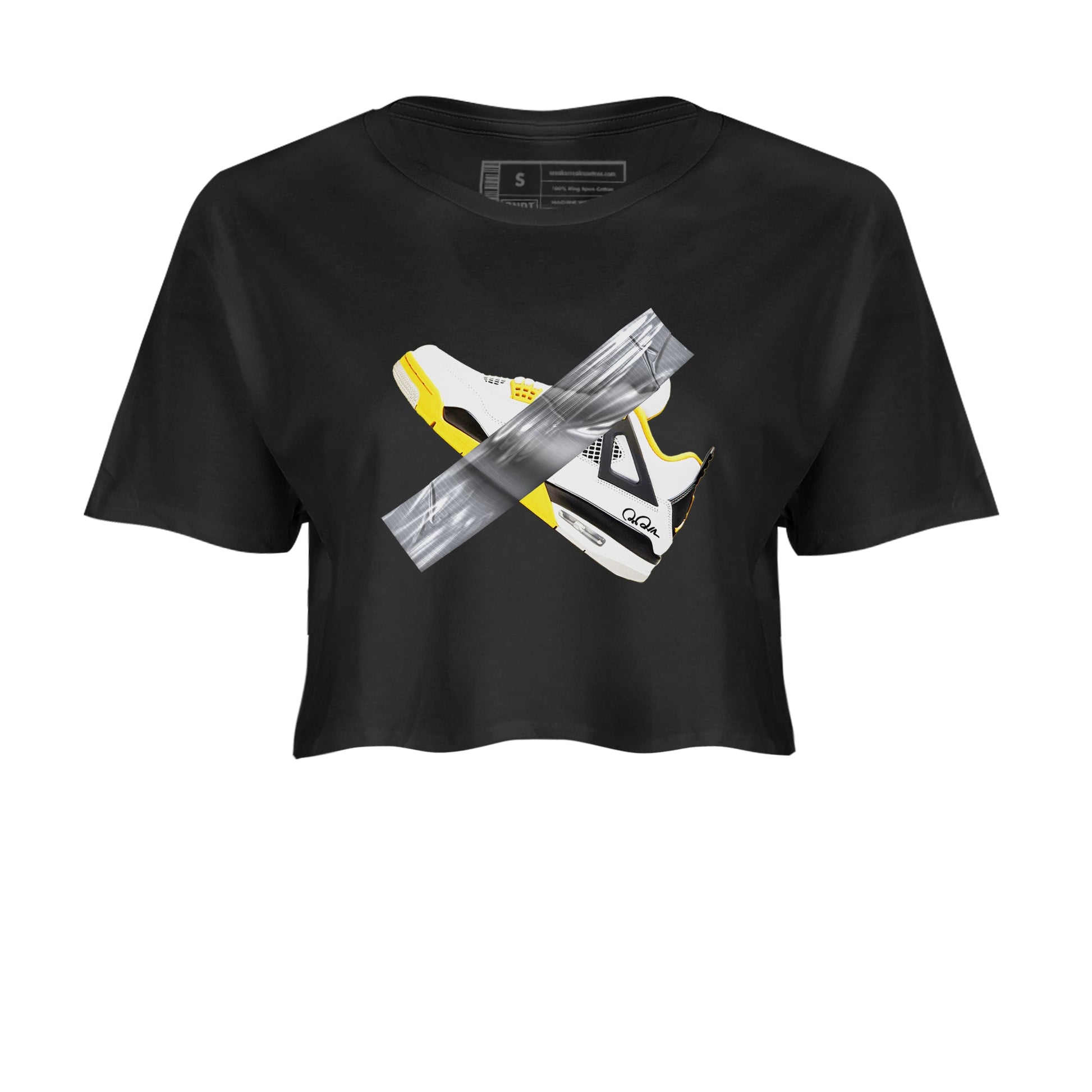 AJ4 Vivid Sulfur shirt to match jordans Duct Tape sneaker tees Air Jordan 4 Vivid Sulfur SNRT Sneaker Release Tees Black 2 crop length shirt