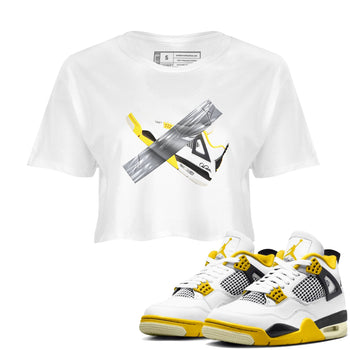 AJ4 Vivid Sulfur shirt to match jordans Duct Tape sneaker tees Air Jordan 4 Vivid Sulfur SNRT Sneaker Release Tees White 1 crop length shirt