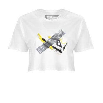AJ4 Vivid Sulfur shirt to match jordans Duct Tape sneaker tees Air Jordan 4 Vivid Sulfur SNRT Sneaker Release Tees White 2 crop length shirt