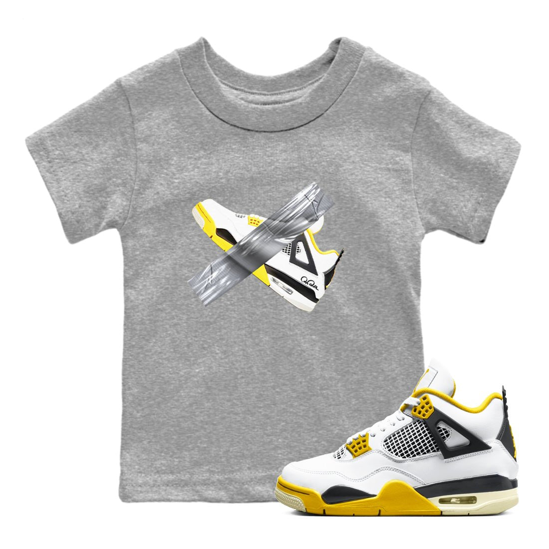 AJ4 Vivid Sulfur shirt to match jordans Duct Tape sneaker tees Air Jordan 4 Vivid Sulfur SNRT sneaker release tees baby toddler Heather Grey 1 cotton Shirt