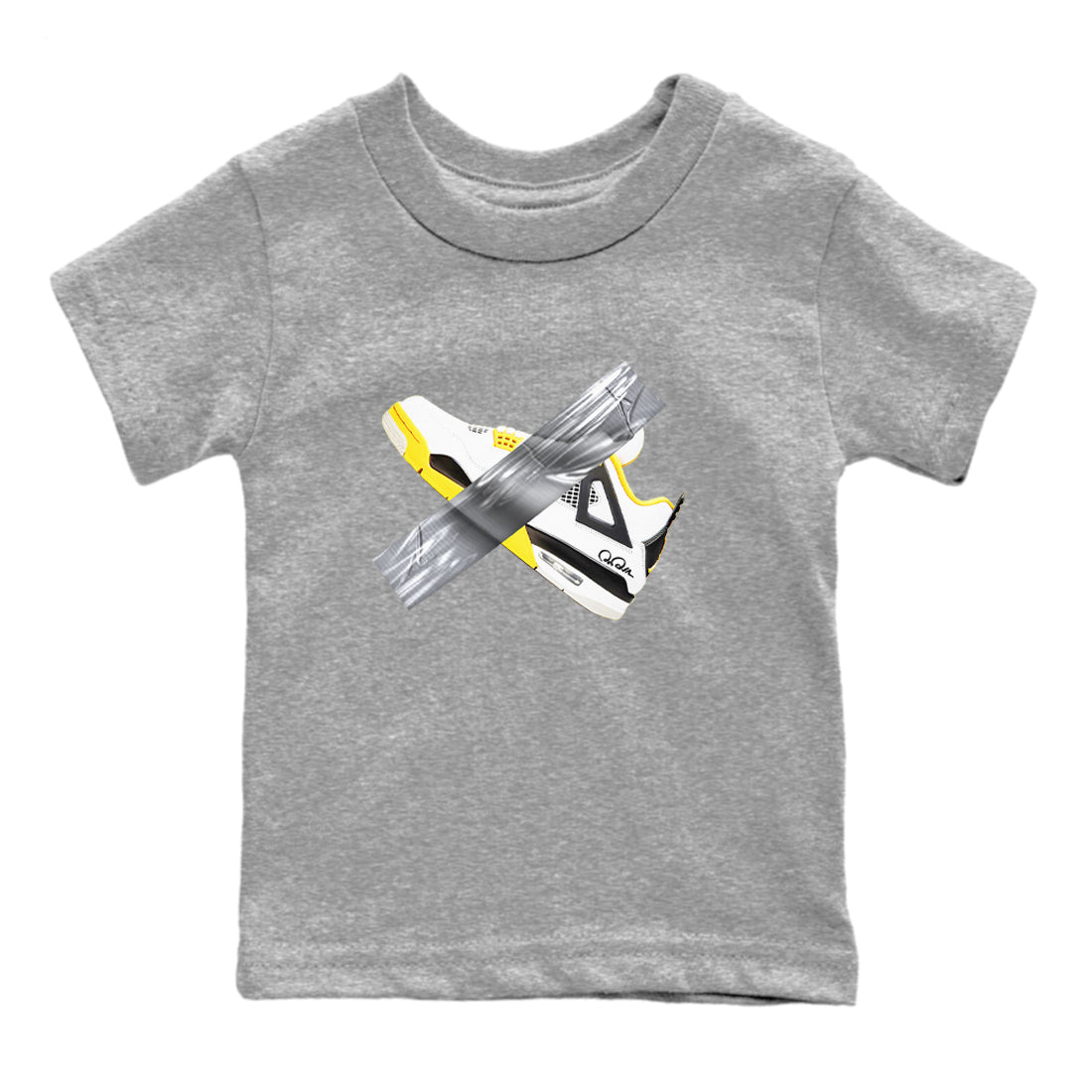 AJ4 Vivid Sulfur shirt to match jordans Duct Tape sneaker tees Air Jordan 4 Vivid Sulfur SNRT sneaker release tees baby toddler Heather Grey 2 cotton Shirt