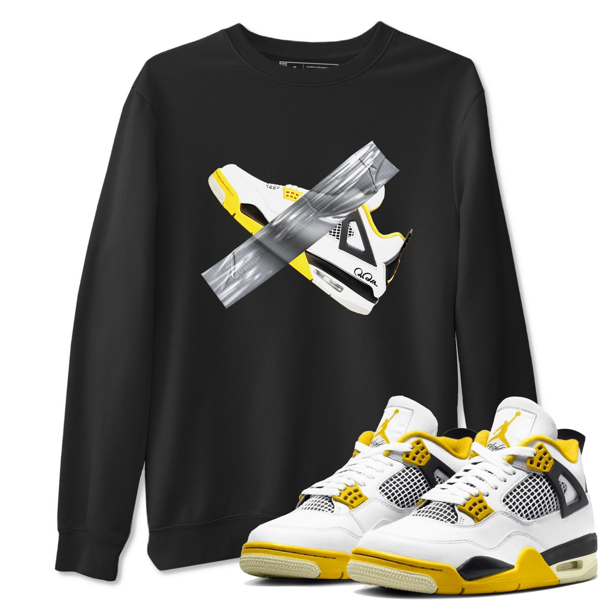 AJ4 Vivid Sulfur shirt to match jordans Duct Tape sneaker tees Air Jordan 4 Vivid Sulfur SNRT Sneaker Release Tees unisex cotton Black 1 crew neck shirt