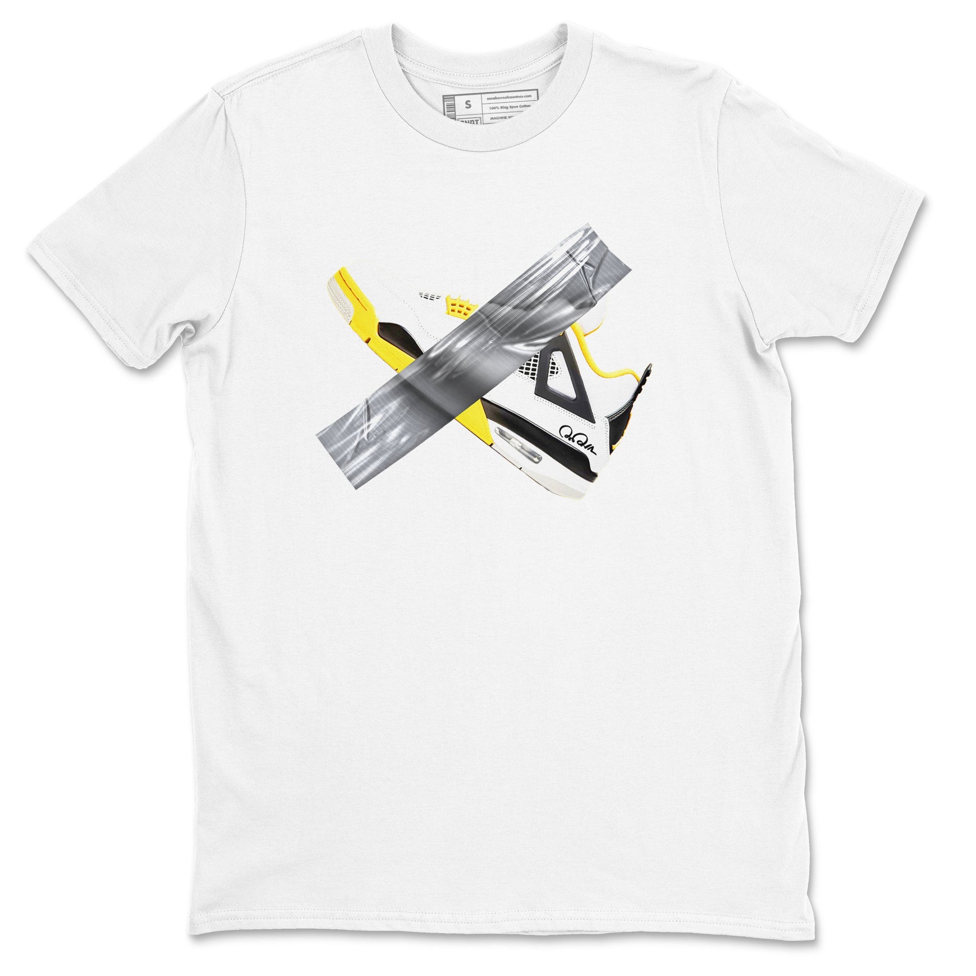 AJ4 Vivid Sulfur shirt to match jordans Duct Tape sneaker tees Air Jordan 4 Vivid Sulfur SNRT Sneaker Release Tees unisex cotton White 2 crew neck shirt