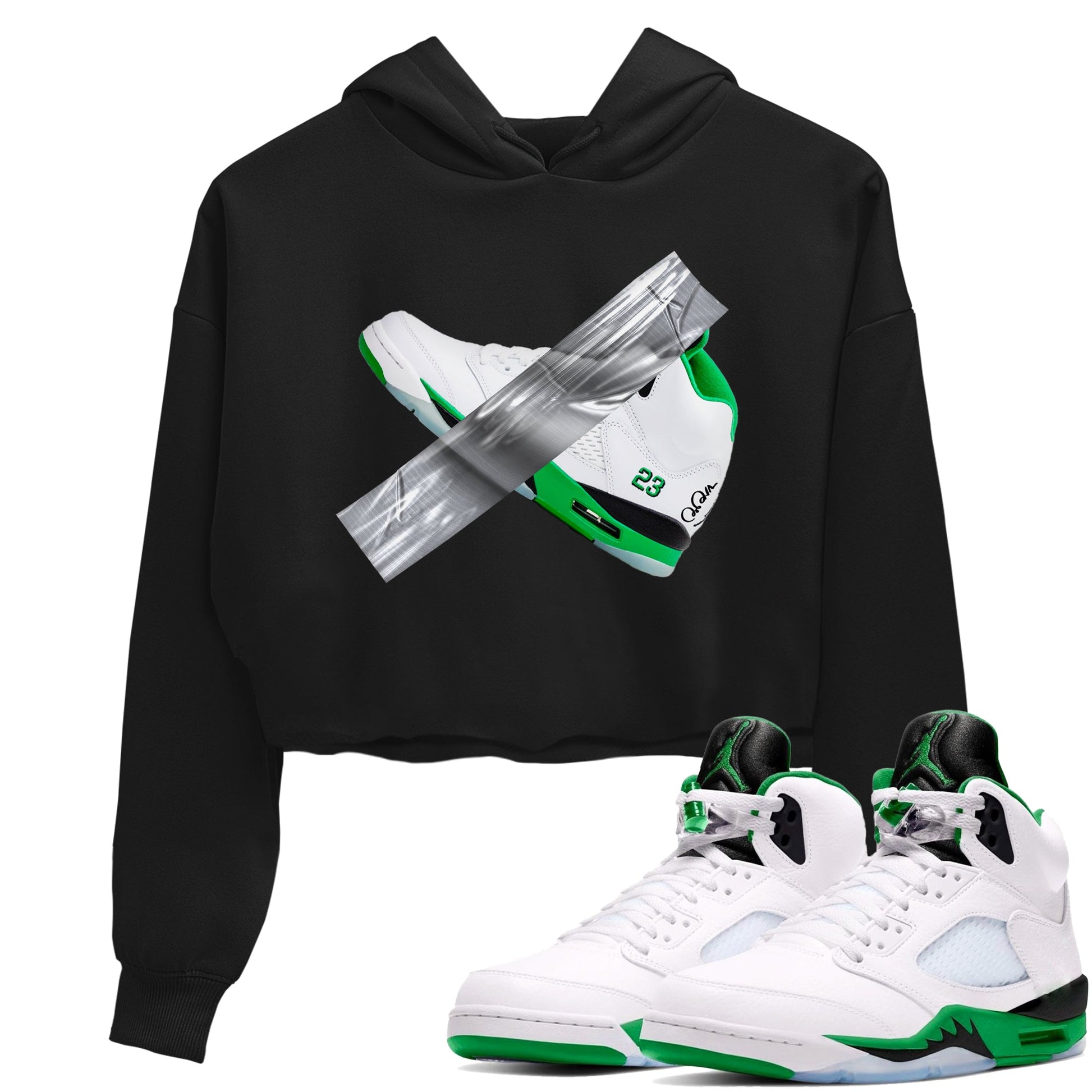 Air Jordan 5 Lucky Green shirt to match jordans Duct Tape sneaker tees AJ5 Lucky Green SNRT Sneaker Release Tees Black 1 crop length shirt