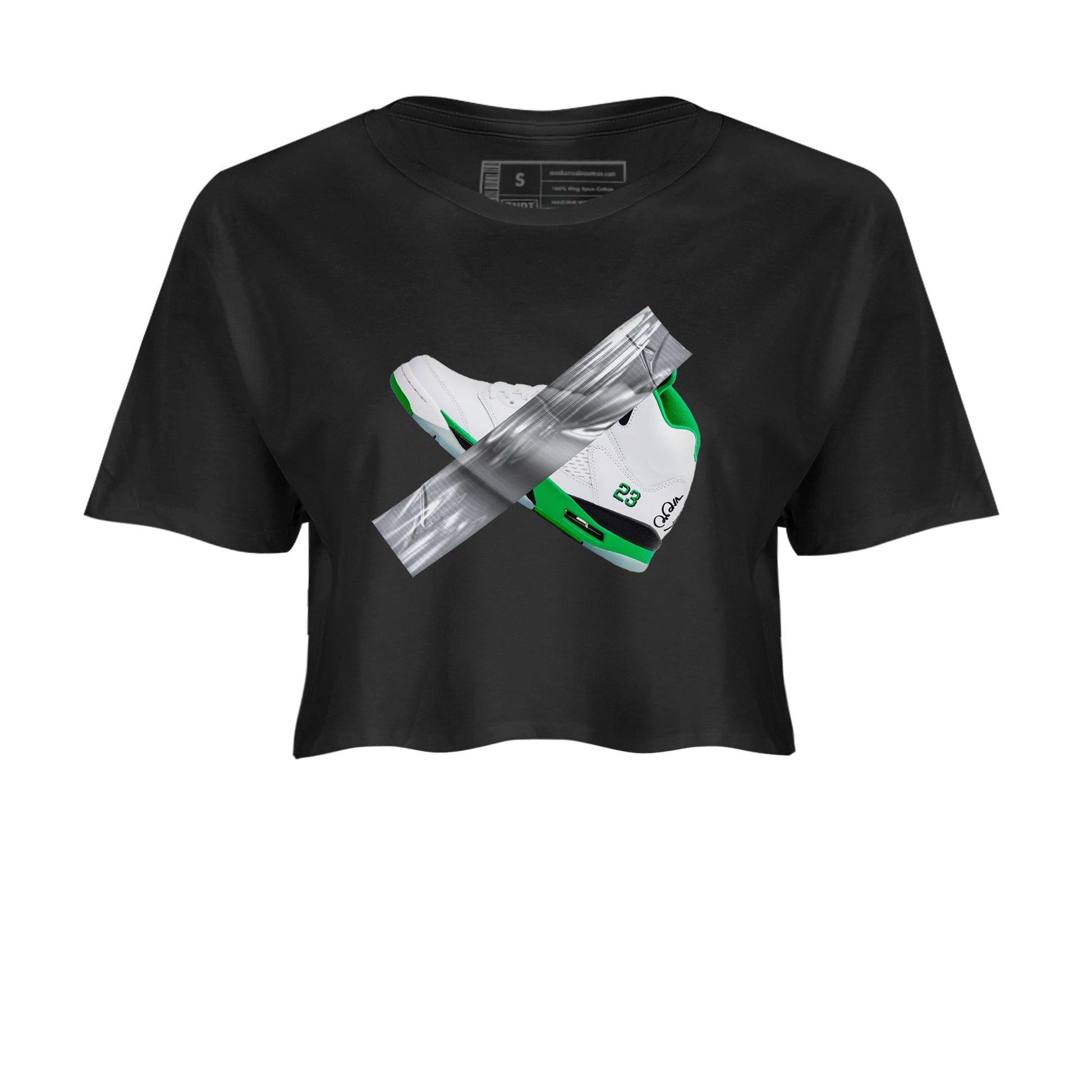 Air Jordan 5 Lucky Green shirt to match jordans Duct Tape sneaker tees AJ5 Lucky Green SNRT Sneaker Release Tees Black 2 crop length shirt
