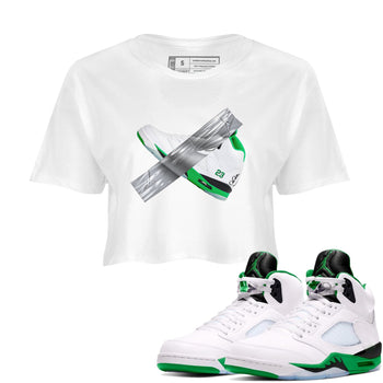 Air Jordan 5 Lucky Green shirt to match jordans Duct Tape sneaker tees AJ5 Lucky Green SNRT Sneaker Release Tees White 1 crop length shirt