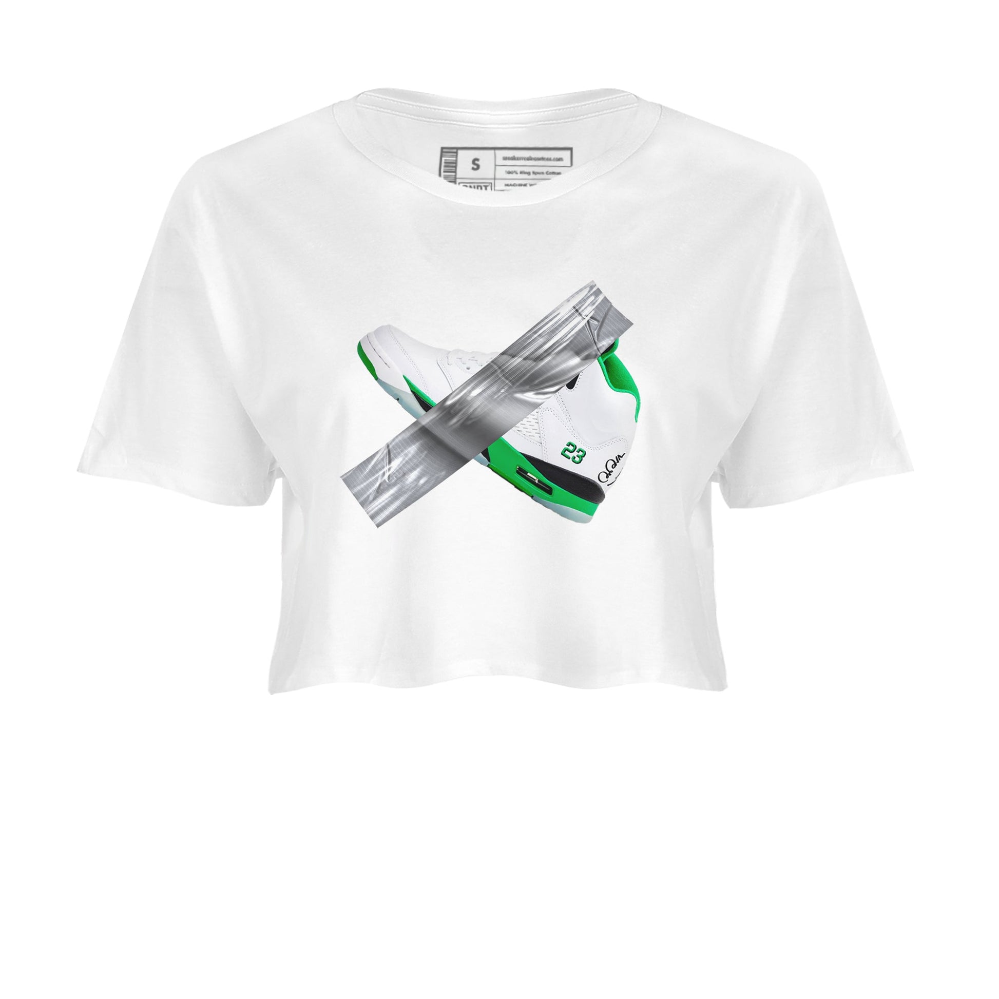 Air Jordan 5 Lucky Green shirt to match jordans Duct Tape sneaker tees AJ5 Lucky Green SNRT Sneaker Release Tees White 2 crop length shirt