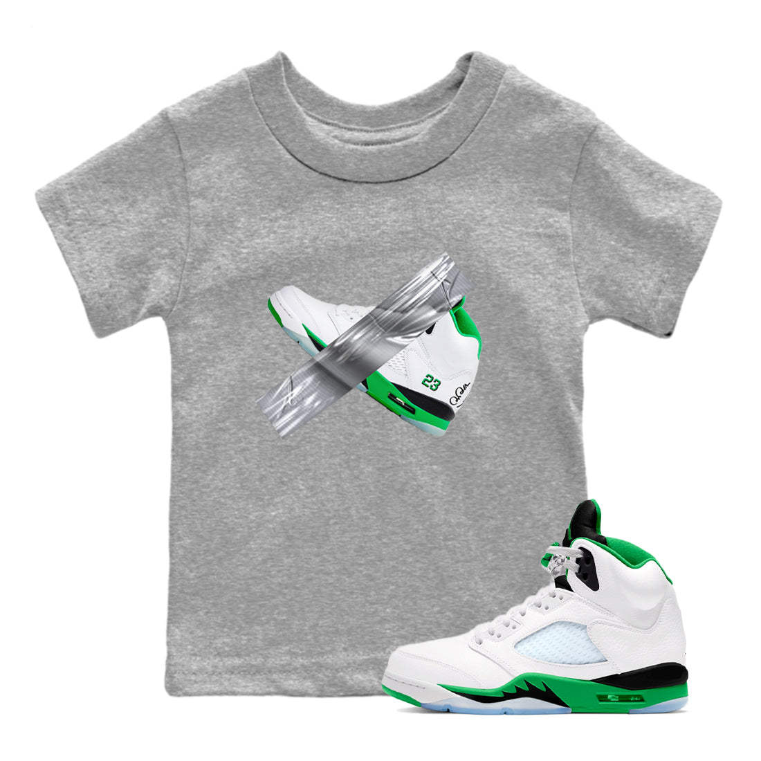 Air Jordan 5 Lucky Green shirt to match jordans Duct Tape sneaker tees AJ5 Lucky Green SNRT sneaker release tees baby toddler Heather Grey 1 cotton Shirt