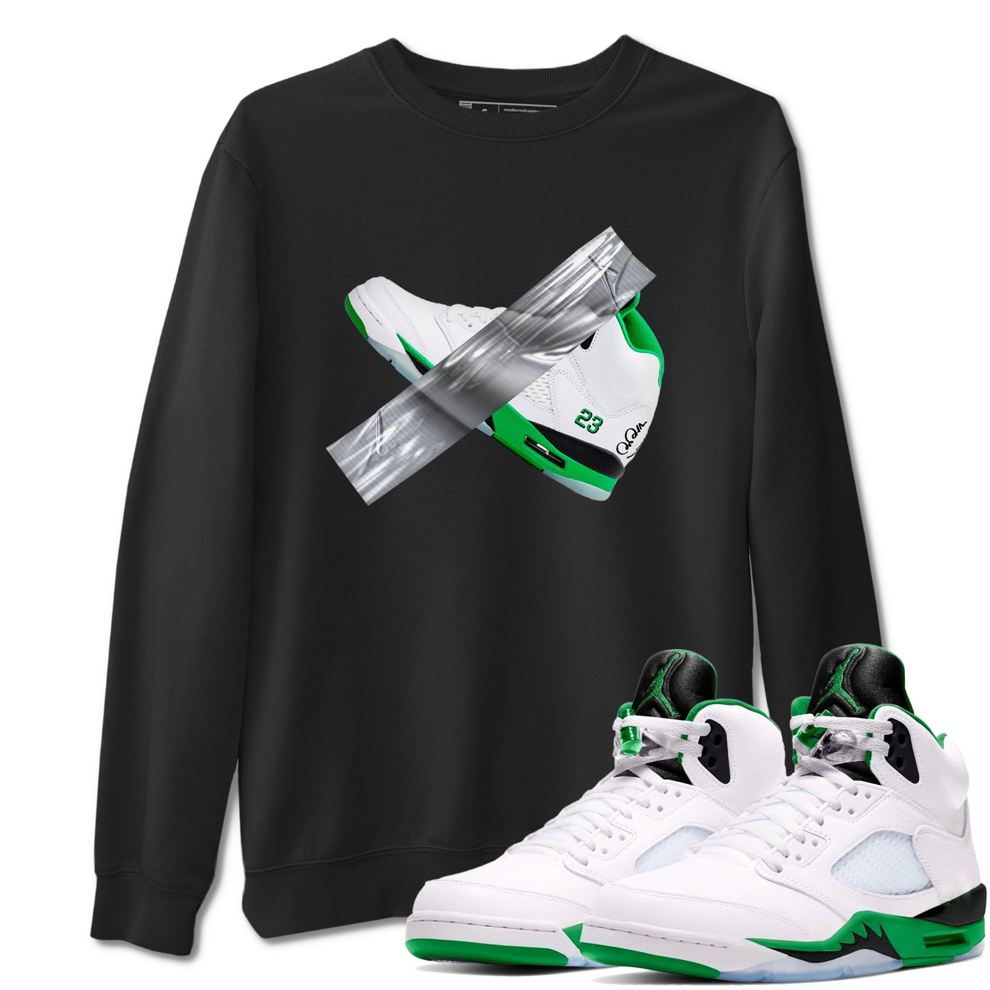 Air Jordan 5 Lucky Green shirt to match jordans Duct Tape sneaker tees AJ5 Lucky Green SNRT Sneaker Release Tees unisex cotton Black 1 crew neck shirt