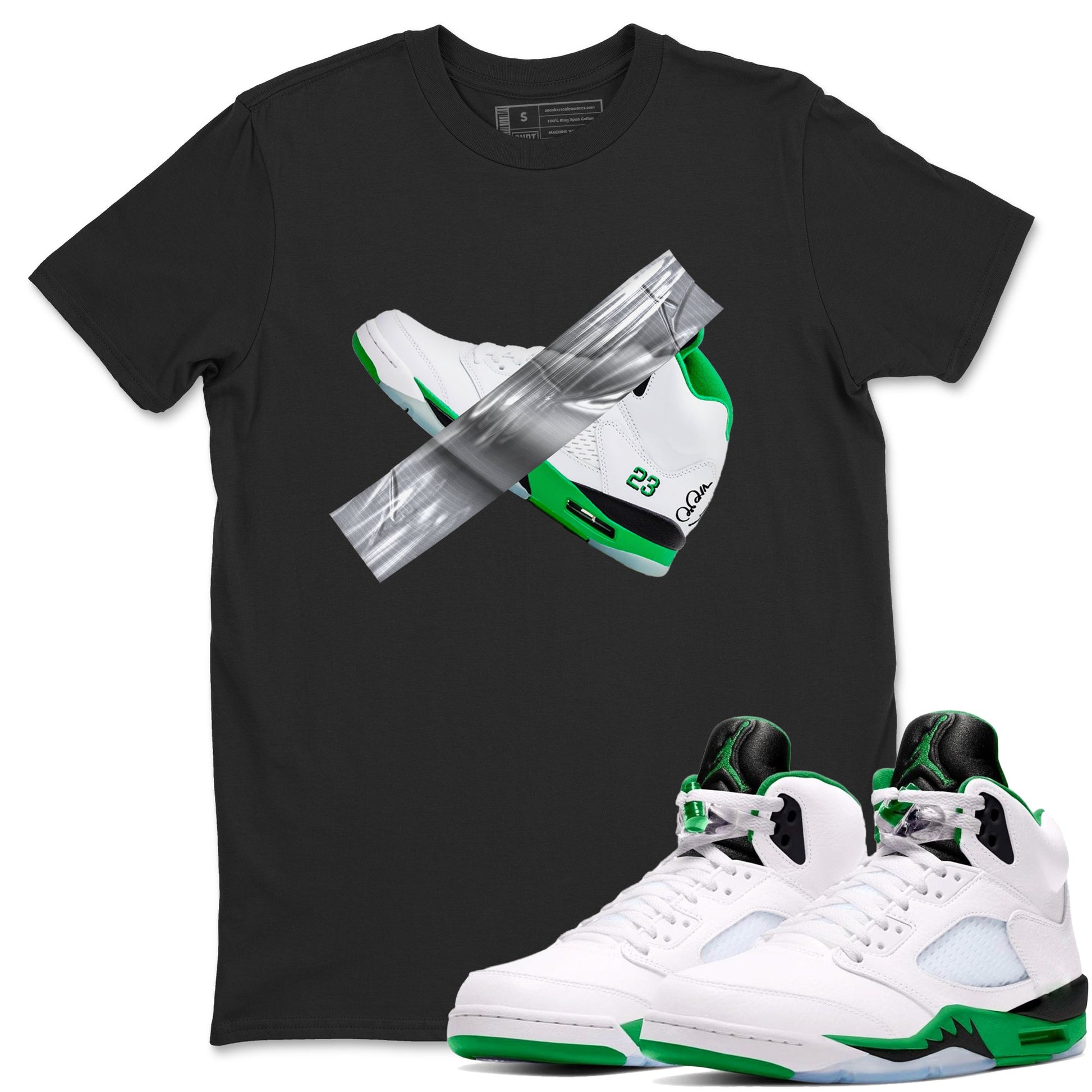 Air Jordan 5 Lucky Green shirt to match jordans Duct Tape sneaker tees AJ5 Lucky Green SNRT Sneaker Release Tees unisex cotton Black 1 crew neck shirt