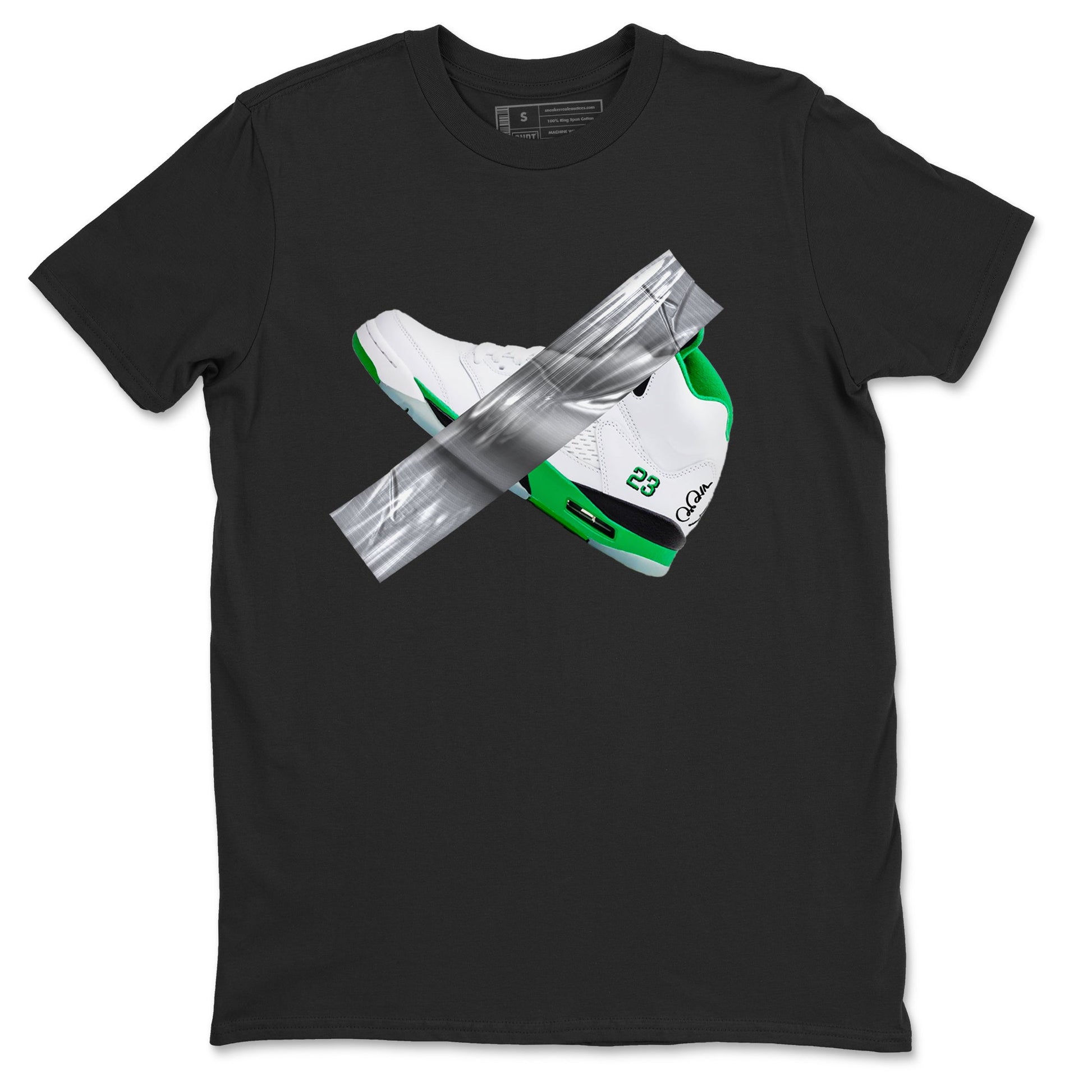 Air Jordan 5 Lucky Green shirt to match jordans Duct Tape sneaker tees AJ5 Lucky Green SNRT Sneaker Release Tees unisex cotton Black 2 crew neck shirt