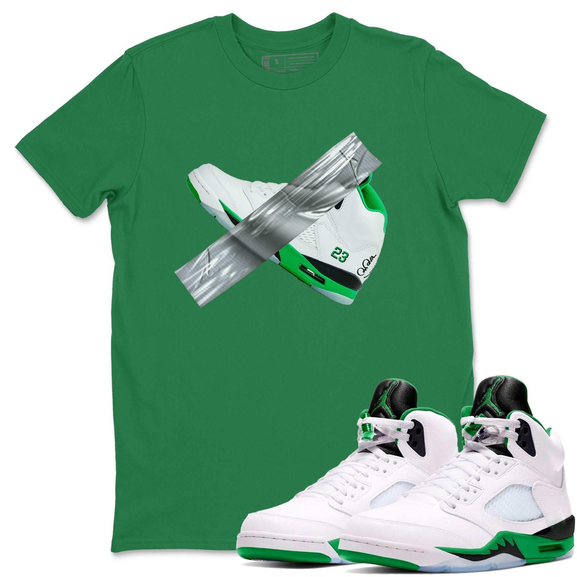 Air Jordan 5 Lucky Green shirt to match jordans Duct Tape sneaker tees AJ5 Lucky Green SNRT Sneaker Release Tees unisex cotton Kelly Green 1 crew neck shirt
