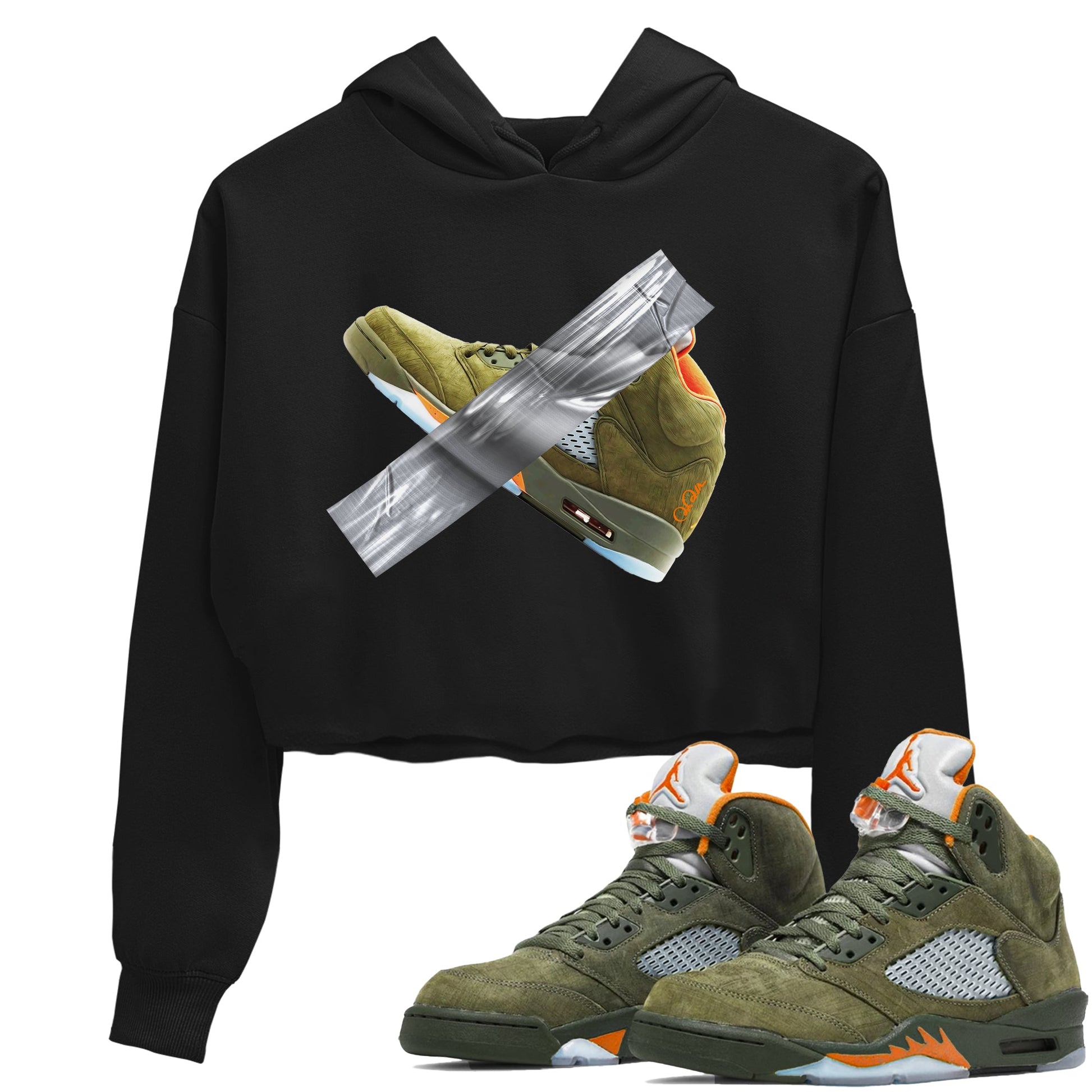 Air Jordan 5 Olive shirt to match jordans Duct Tape sneaker tees AJ5 Olive SNRT Sneaker Release Tees Black 1 crop length shirt
