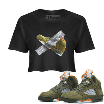 Air Jordan 5 Olive shirt to match jordans Duct Tape sneaker tees AJ5 Olive SNRT Sneaker Release Tees Black 1 crop length shirt