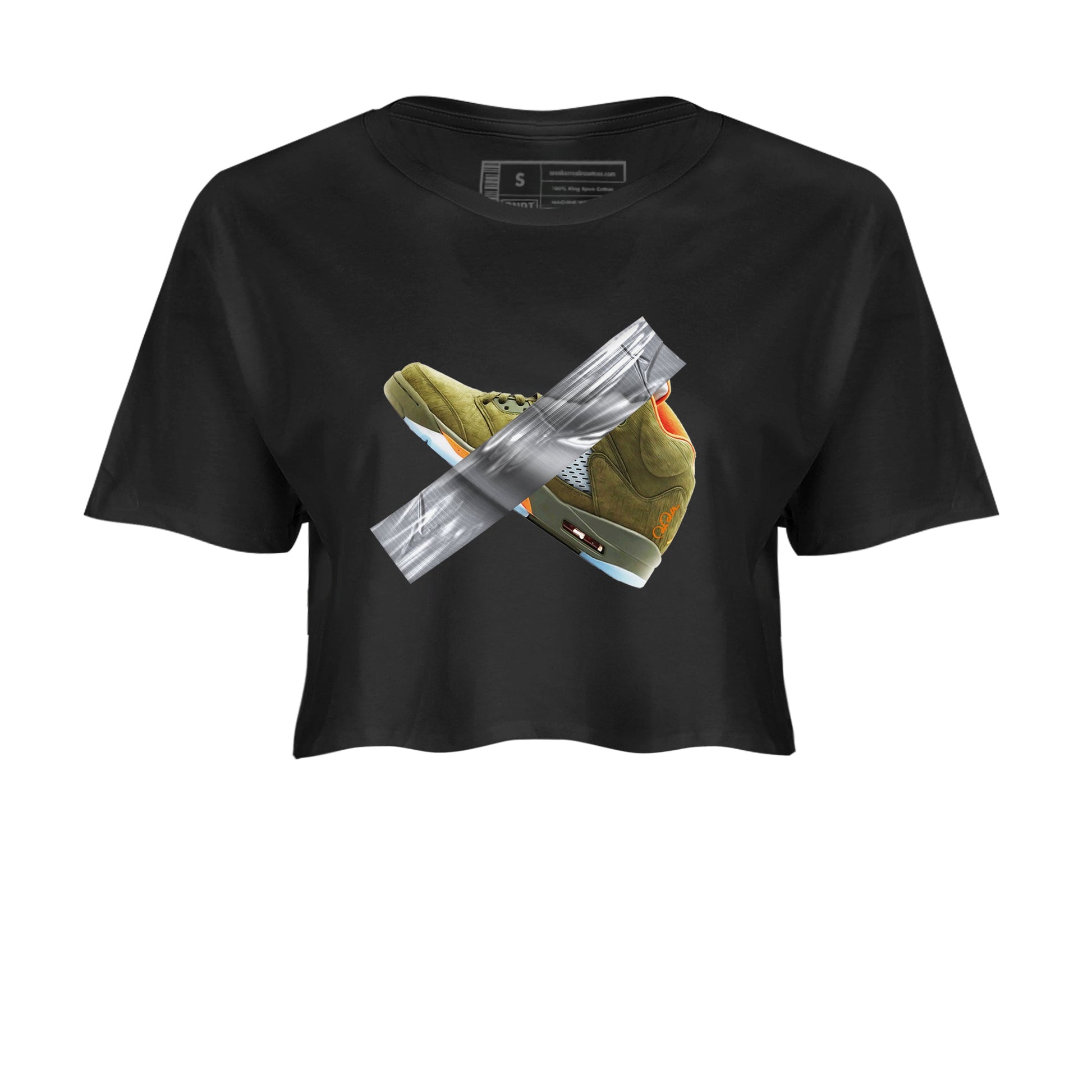 Air Jordan 5 Olive shirt to match jordans Duct Tape sneaker tees AJ5 Olive SNRT Sneaker Release Tees Black 2 crop length shirt