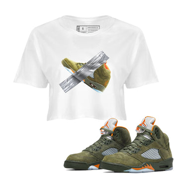 Air Jordan 5 Olive shirt to match jordans Duct Tape sneaker tees AJ5 Olive SNRT Sneaker Release Tees White 1 crop length shirt