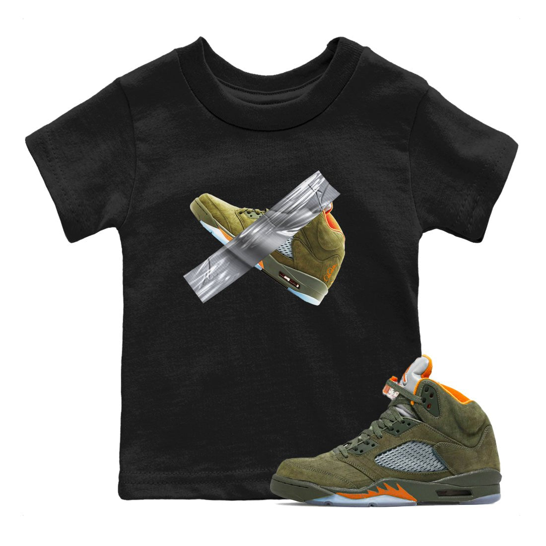 Air Jordan 5 Olive shirt to match jordans Duct Tape sneaker tees AJ5 Olive SNRT sneaker release tees baby toddler Black 1 cotton Shirt