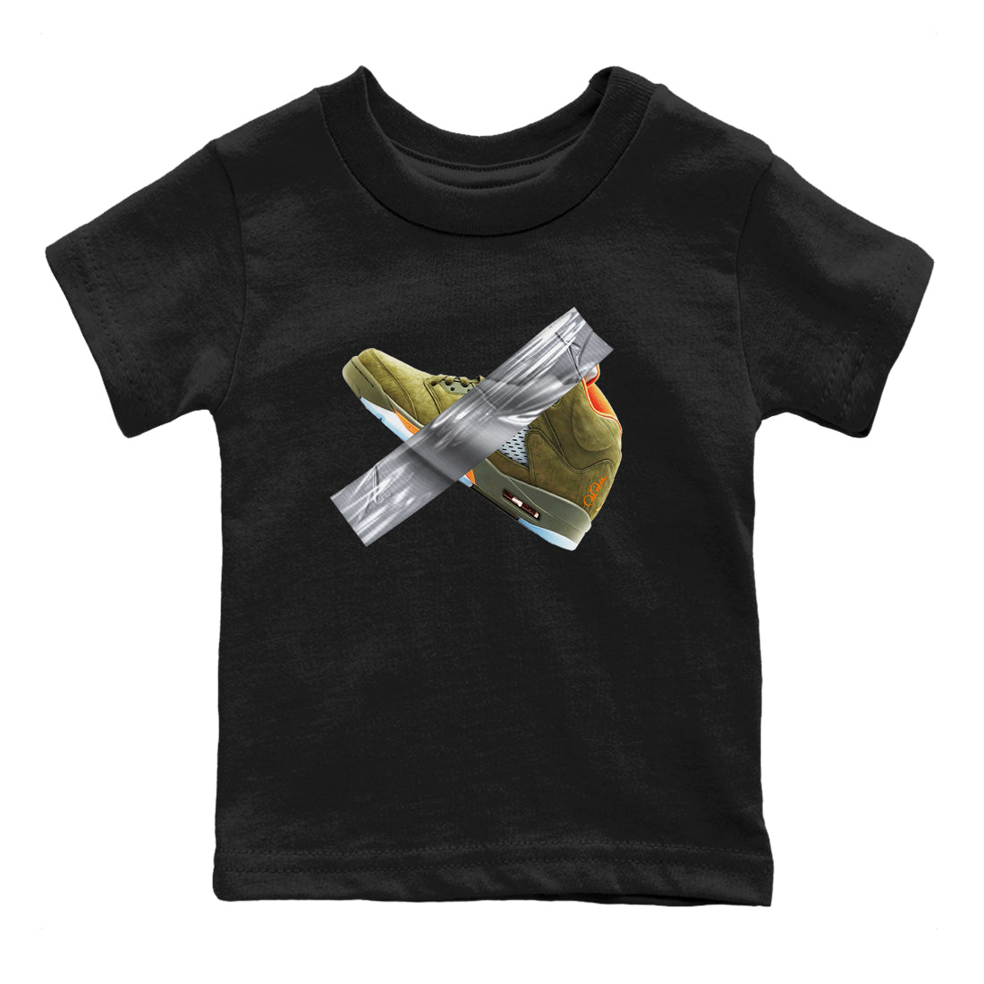 Air Jordan 5 Olive shirt to match jordans Duct Tape sneaker tees AJ5 Olive SNRT sneaker release tees baby toddler Black 2 cotton Shirt