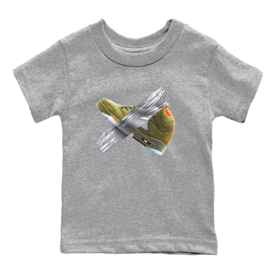 Air Jordan 5 Olive shirt to match jordans Duct Tape sneaker tees AJ5 Olive SNRT sneaker release tees baby toddler Heather Grey 2 cotton Shirt