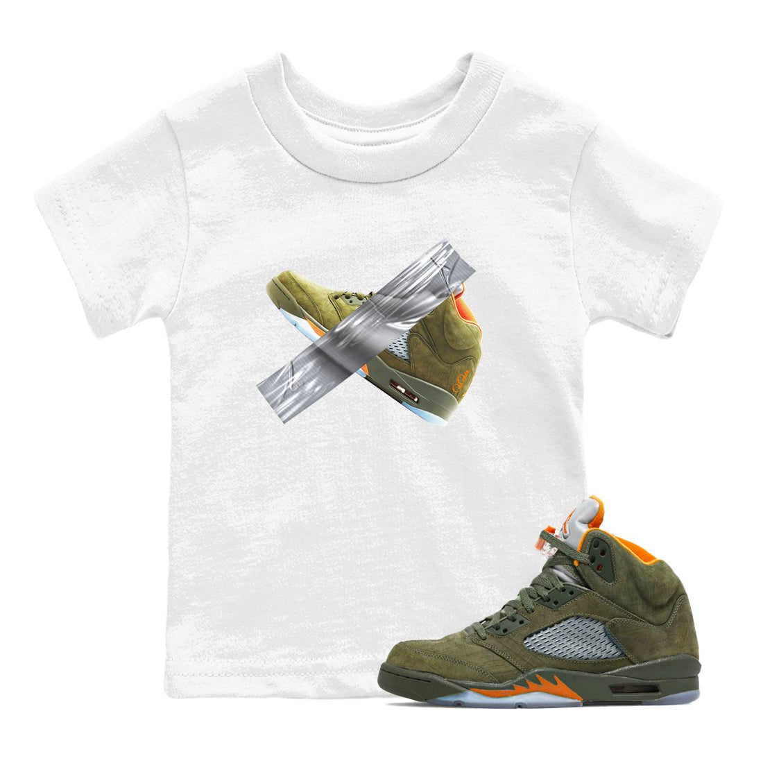Air Jordan 5 Olive shirt to match jordans Duct Tape sneaker tees AJ5 Olive SNRT sneaker release tees baby toddler White 1 cotton Shirt