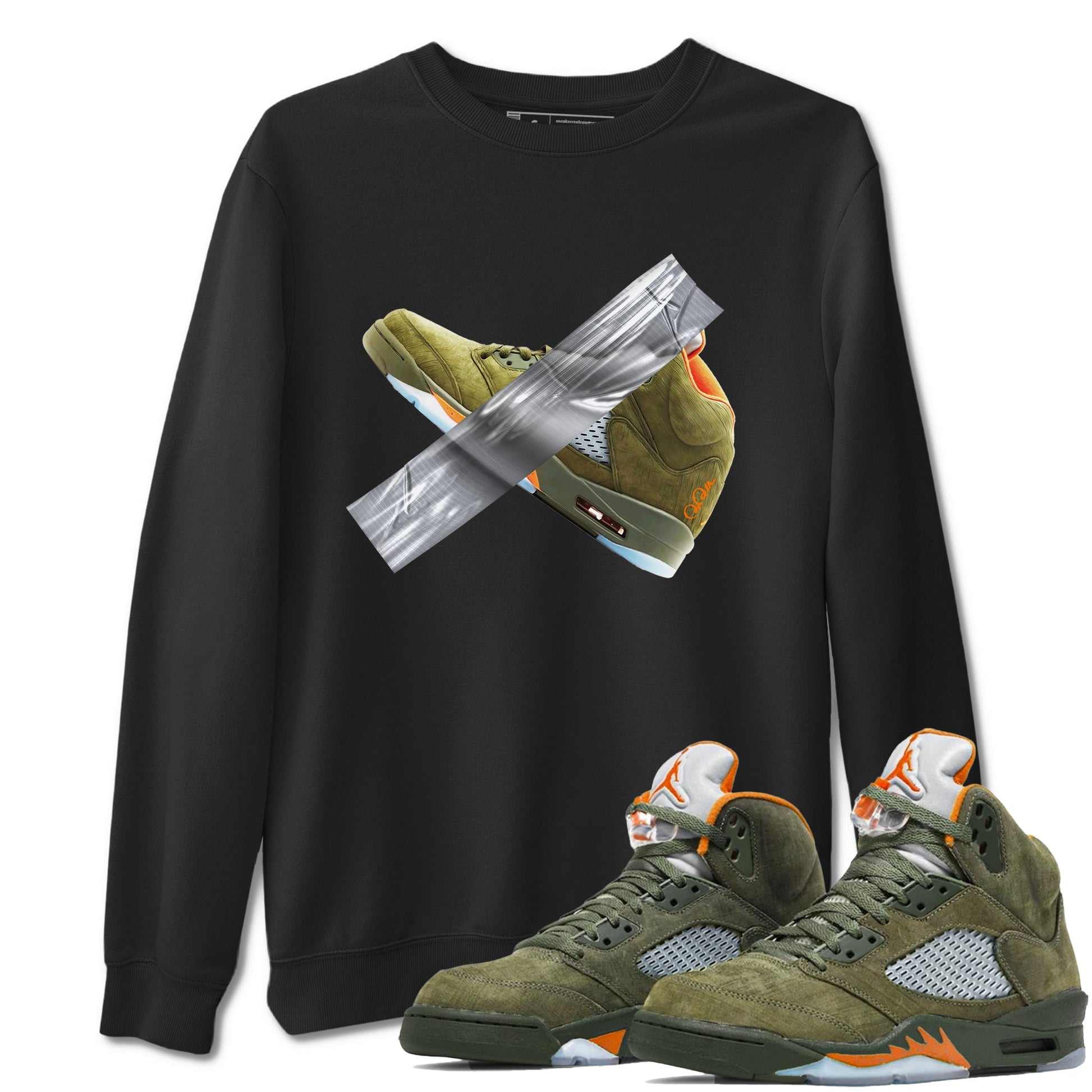 Air Jordan 5 Olive shirt to match jordans Duct Tape sneaker tees AJ5 Olive SNRT Sneaker Release Tees unisex cotton Black 1 crew neck shirt