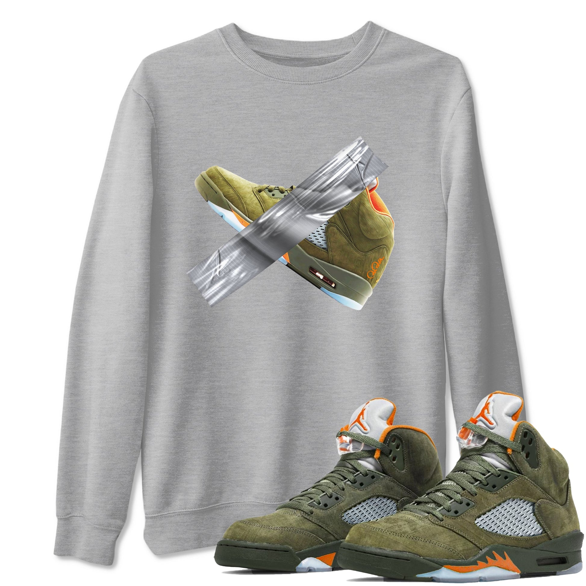 Air Jordan 5 Olive shirt to match jordans Duct Tape sneaker tees AJ5 Olive SNRT Sneaker Release Tees unisex cotton Heather Grey 1 crew neck shirt