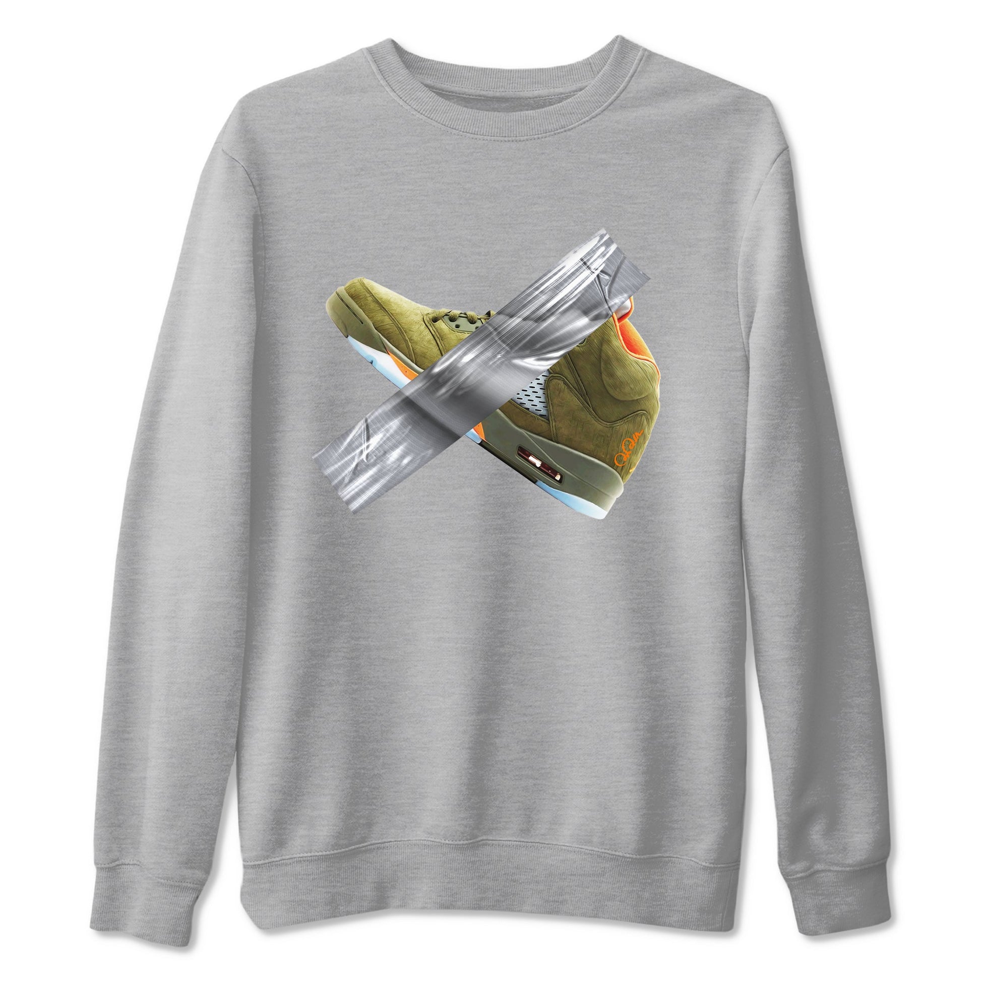 Air Jordan 5 Olive shirt to match jordans Duct Tape sneaker tees AJ5 Olive SNRT Sneaker Release Tees unisex cotton Heather Grey 2 crew neck shirt