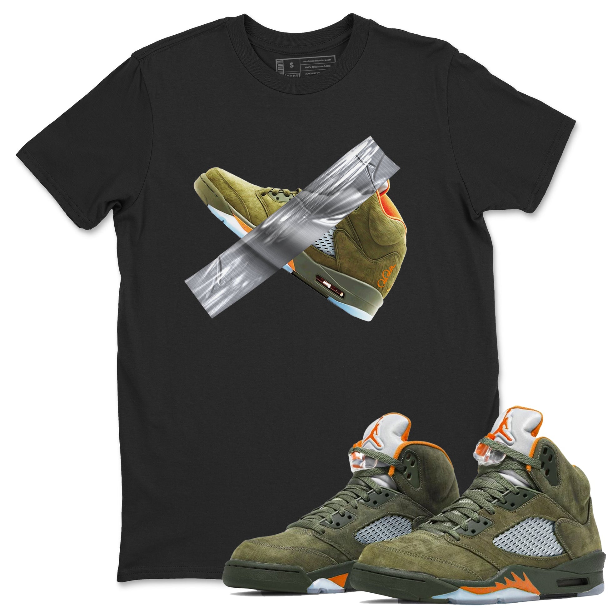 Air Jordan 5 Olive shirt to match jordans Duct Tape sneaker tees AJ5 Olive SNRT Sneaker Release Tees unisex cotton Black 1 crew neck shirt