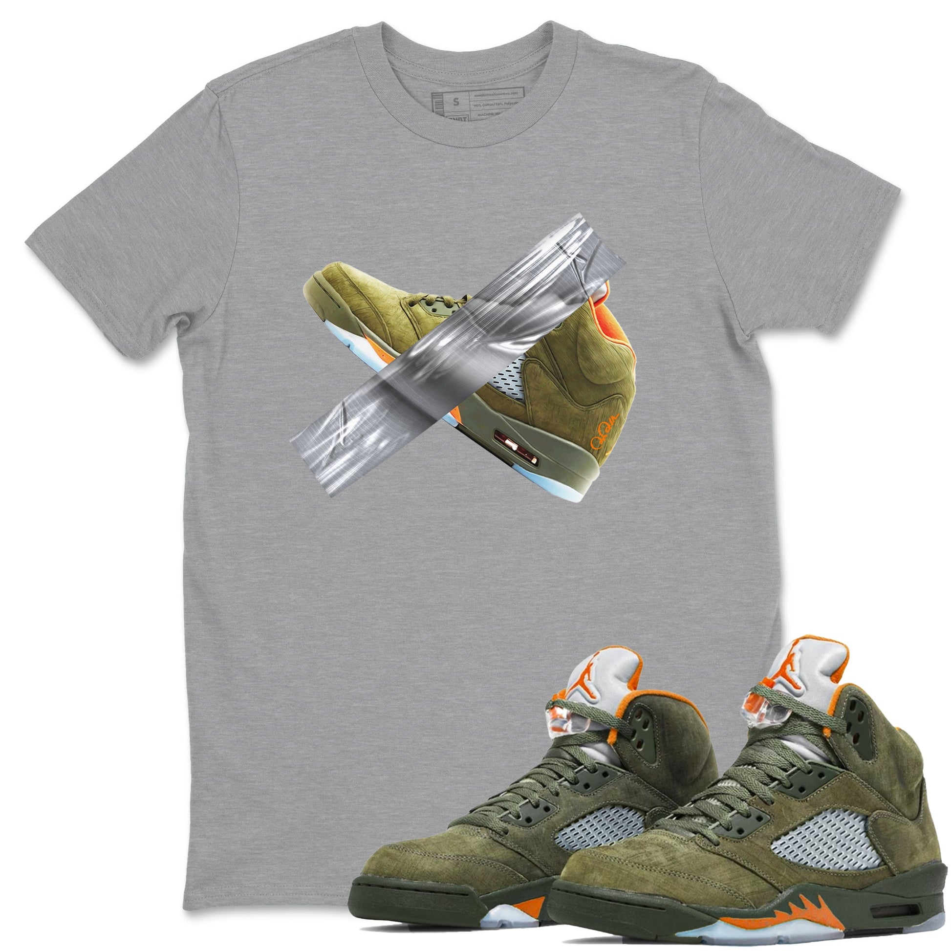 Air Jordan 5 Olive shirt to match jordans Duct Tape sneaker tees AJ5 Olive SNRT Sneaker Release Tees unisex cotton Heather Grey 1 crew neck shirt
