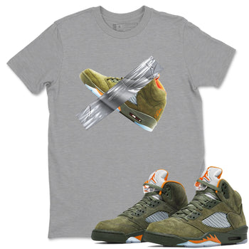 Air Jordan 5 Olive shirt to match jordans Duct Tape sneaker tees AJ5 Olive SNRT Sneaker Release Tees unisex cotton Heather Grey 1 crew neck shirt