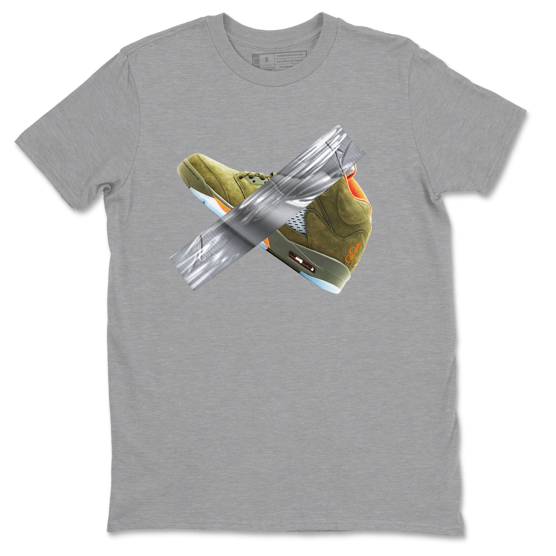 Air Jordan 5 Olive shirt to match jordans Duct Tape sneaker tees AJ5 Olive SNRT Sneaker Release Tees unisex cotton Heather Grey 2 crew neck shirt