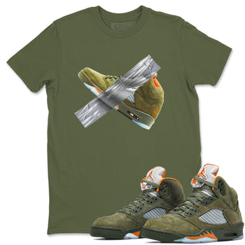Air Jordan 5 Olive shirt to match jordans Duct Tape sneaker tees AJ5 Olive SNRT Sneaker Release Tees unisex cotton Military Green 1 crew neck shirt