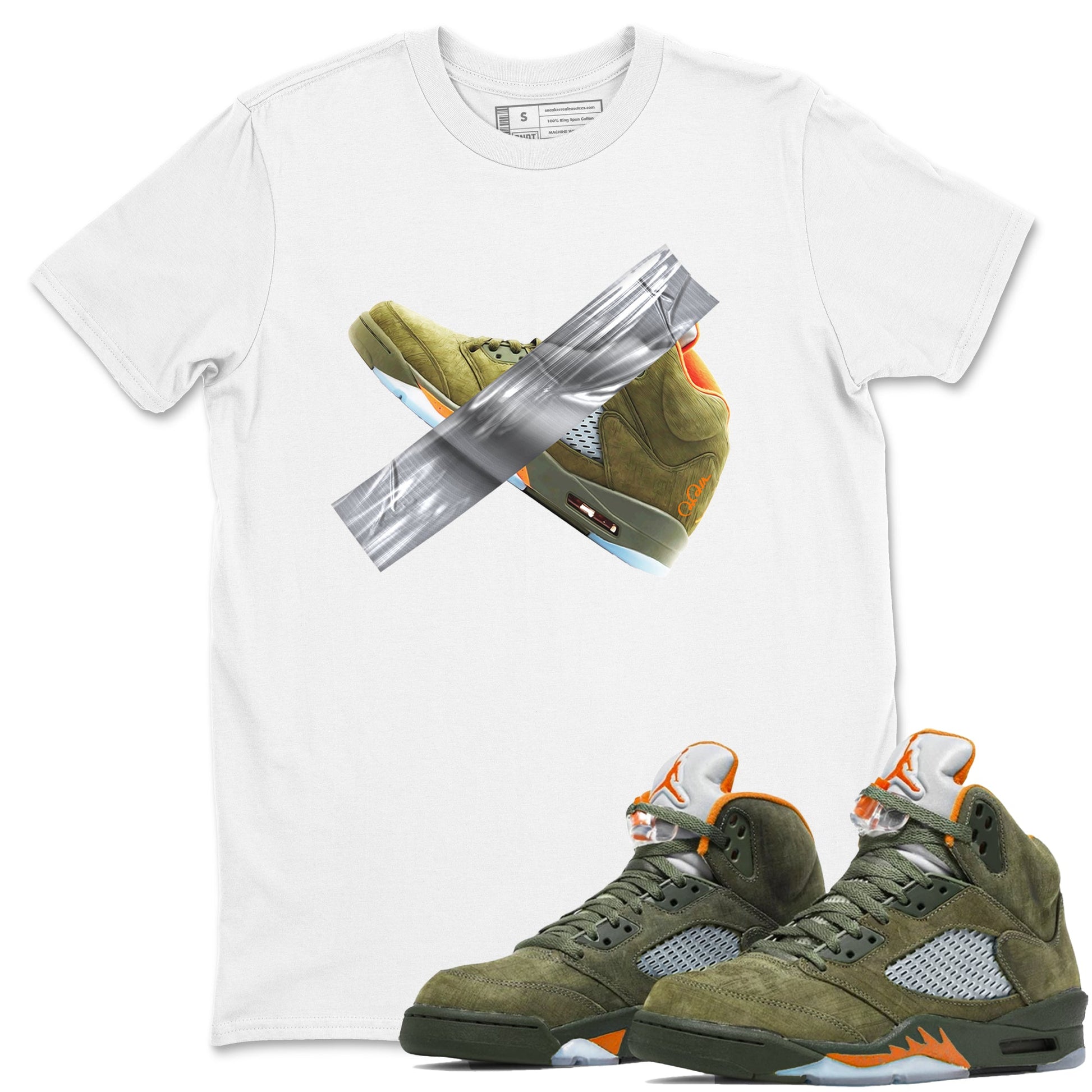Air Jordan 5 Olive shirt to match jordans Duct Tape sneaker tees AJ5 Olive SNRT Sneaker Release Tees unisex cotton White 1 crew neck shirt