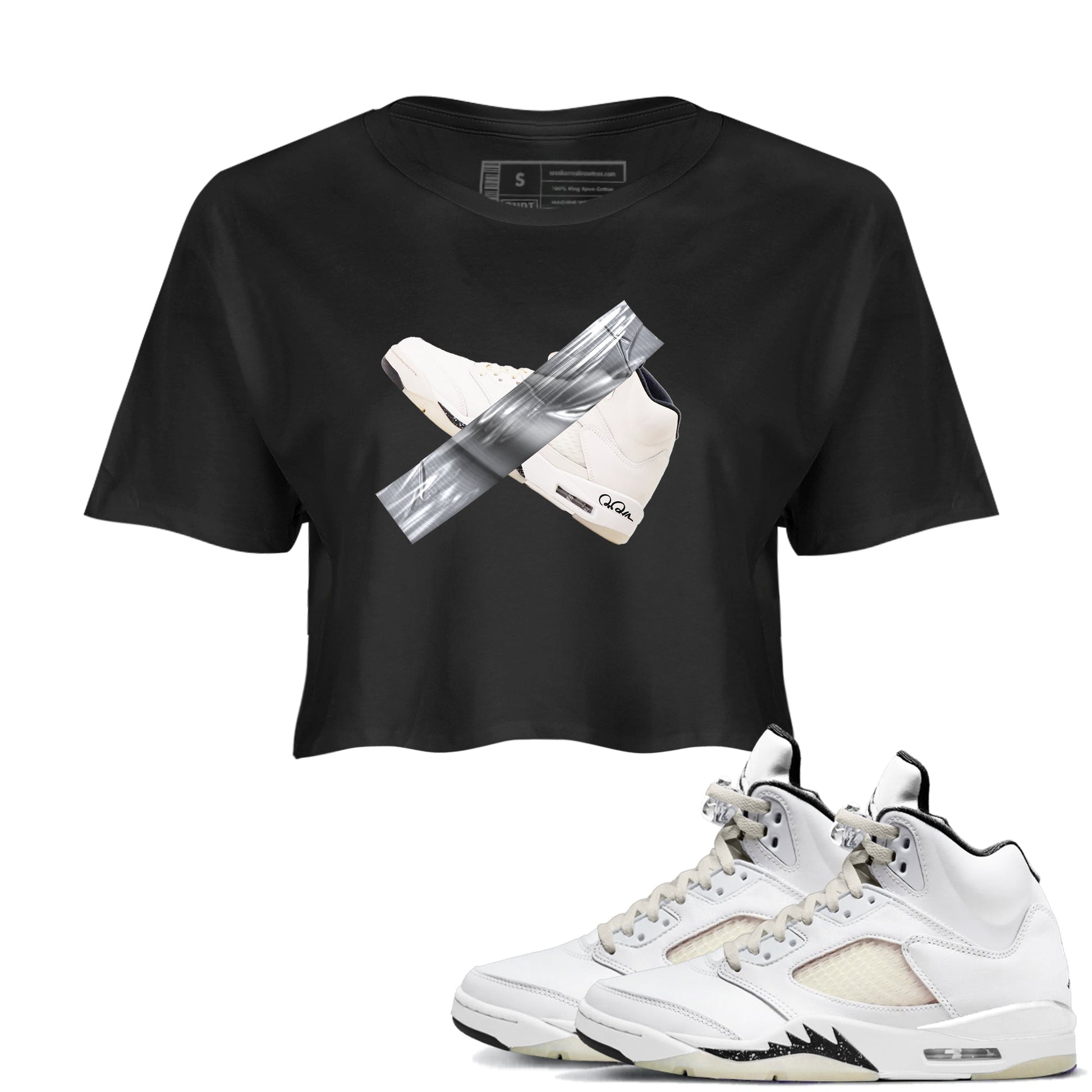 5s Sail shirt to match jordans Duct Tape sneaker tees Air Jordan 5 Sail SNRT Sneaker Release Tees Black 1 crop length shirt